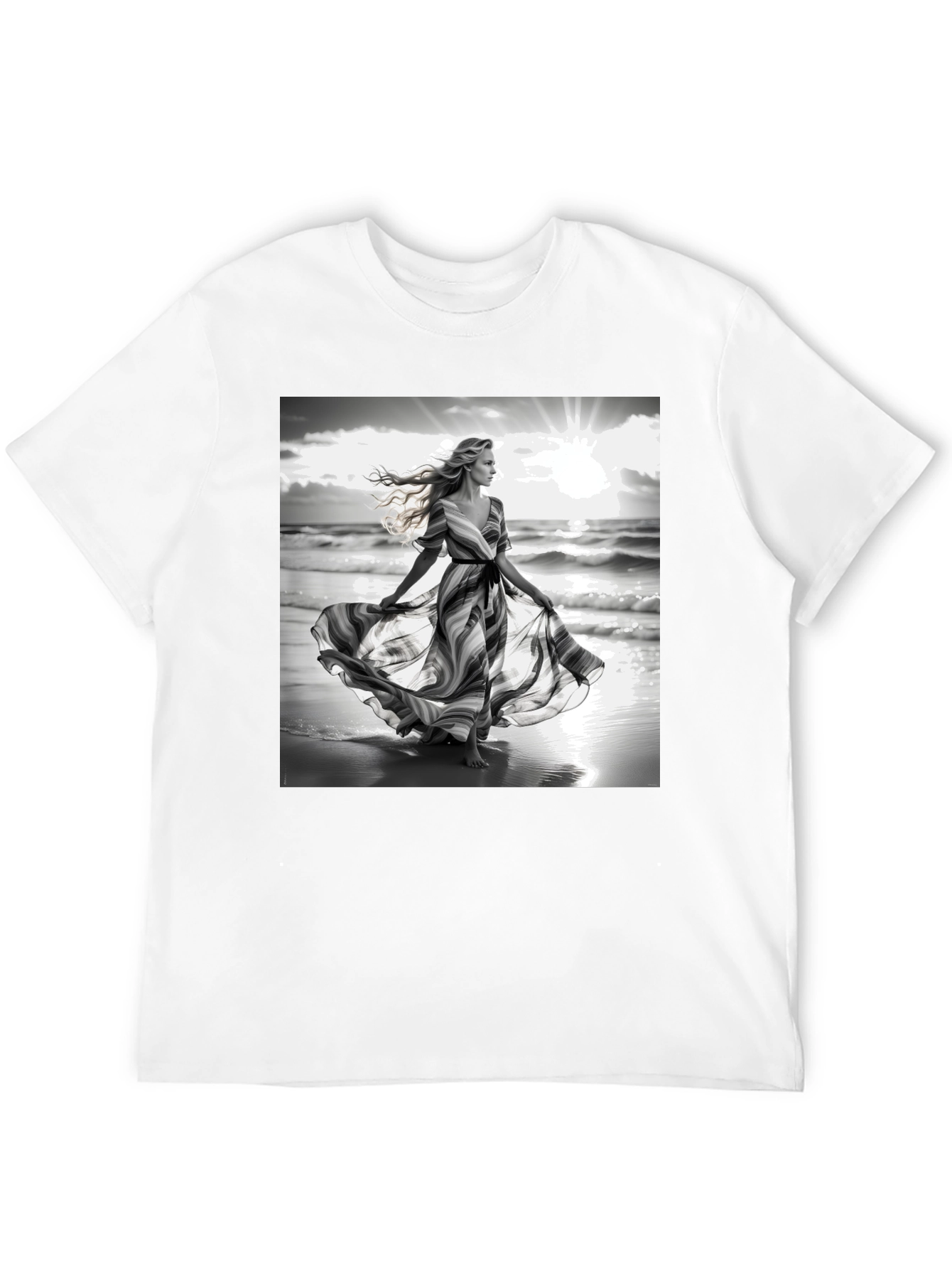 Black Elegant Woman on Beach T-Shirt view 12