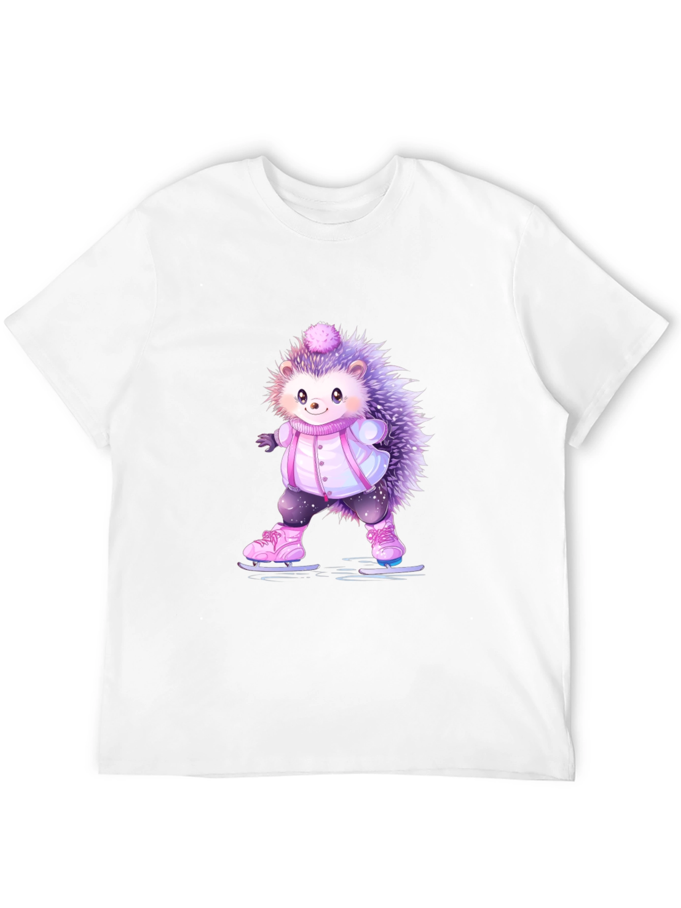 Black Cute Hedgehog Ice Skating T-Shirt view 12