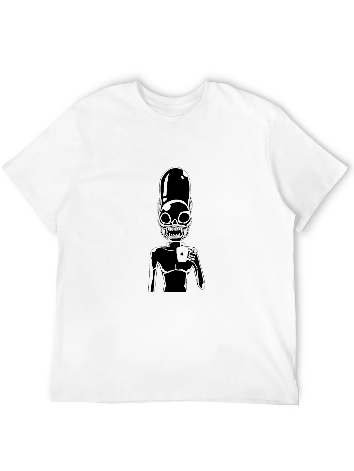 Black Alien Skeleton Coffee Graphic Black T-Shirt view 12