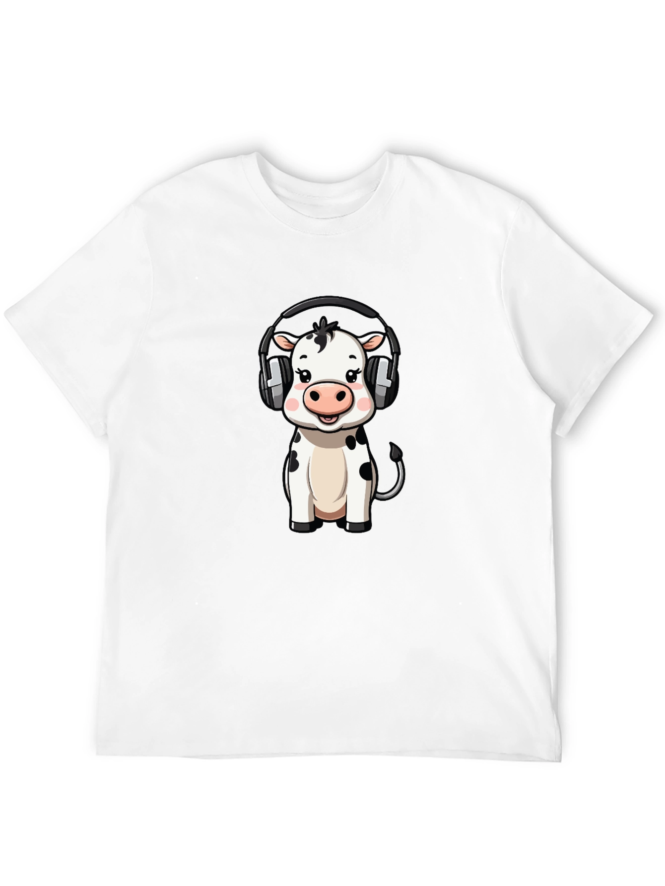 Black Cute Cow with Headphones Graphic Tee - Black Cotton view 12