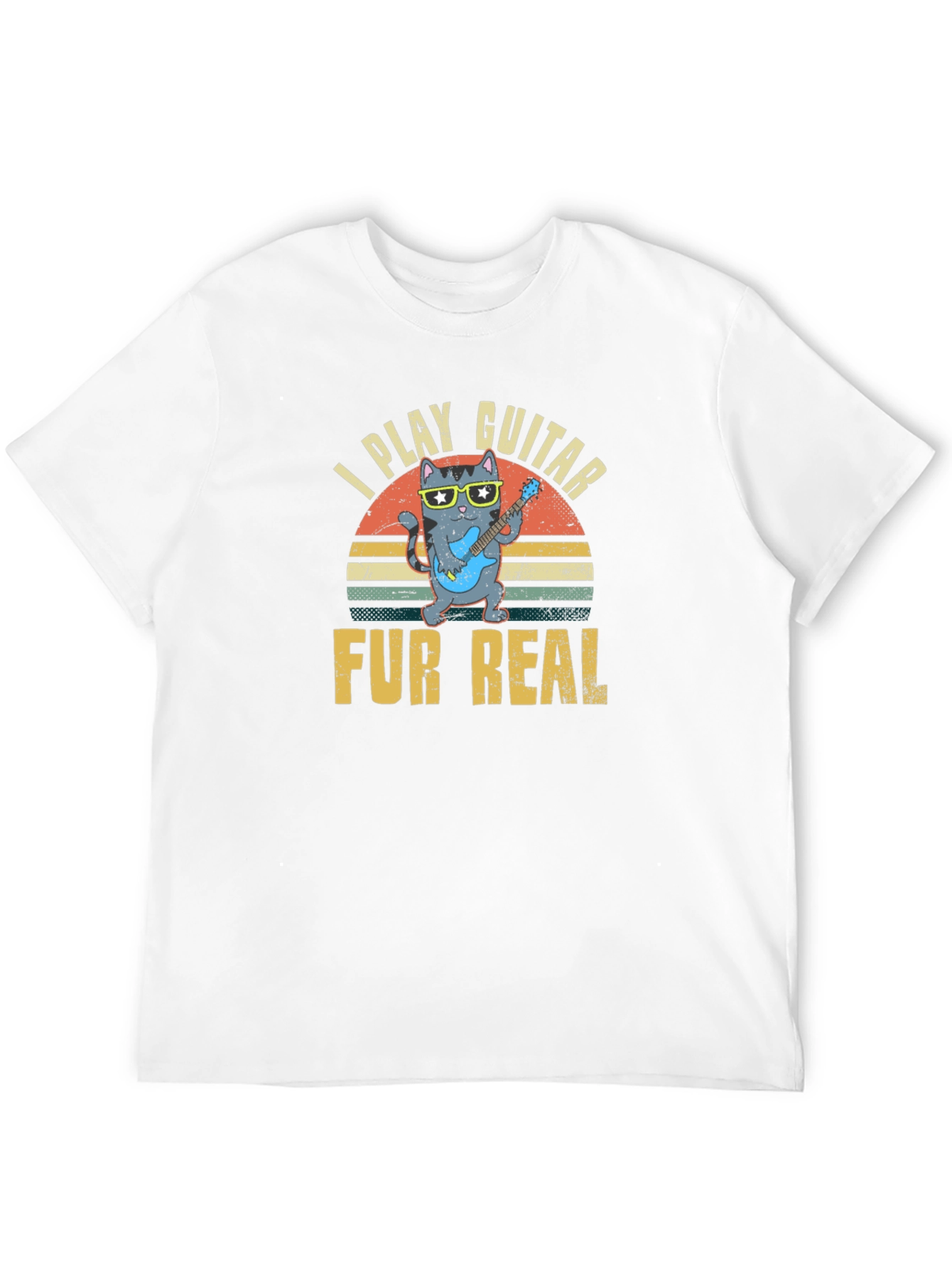 Black I Play Guitar Fur Real T-Shirt - Cool Cat Design view 12