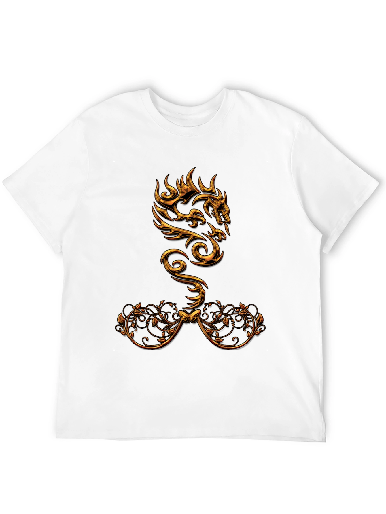 Black Golden Dragon Graphic Print Black T-Shirt view 12