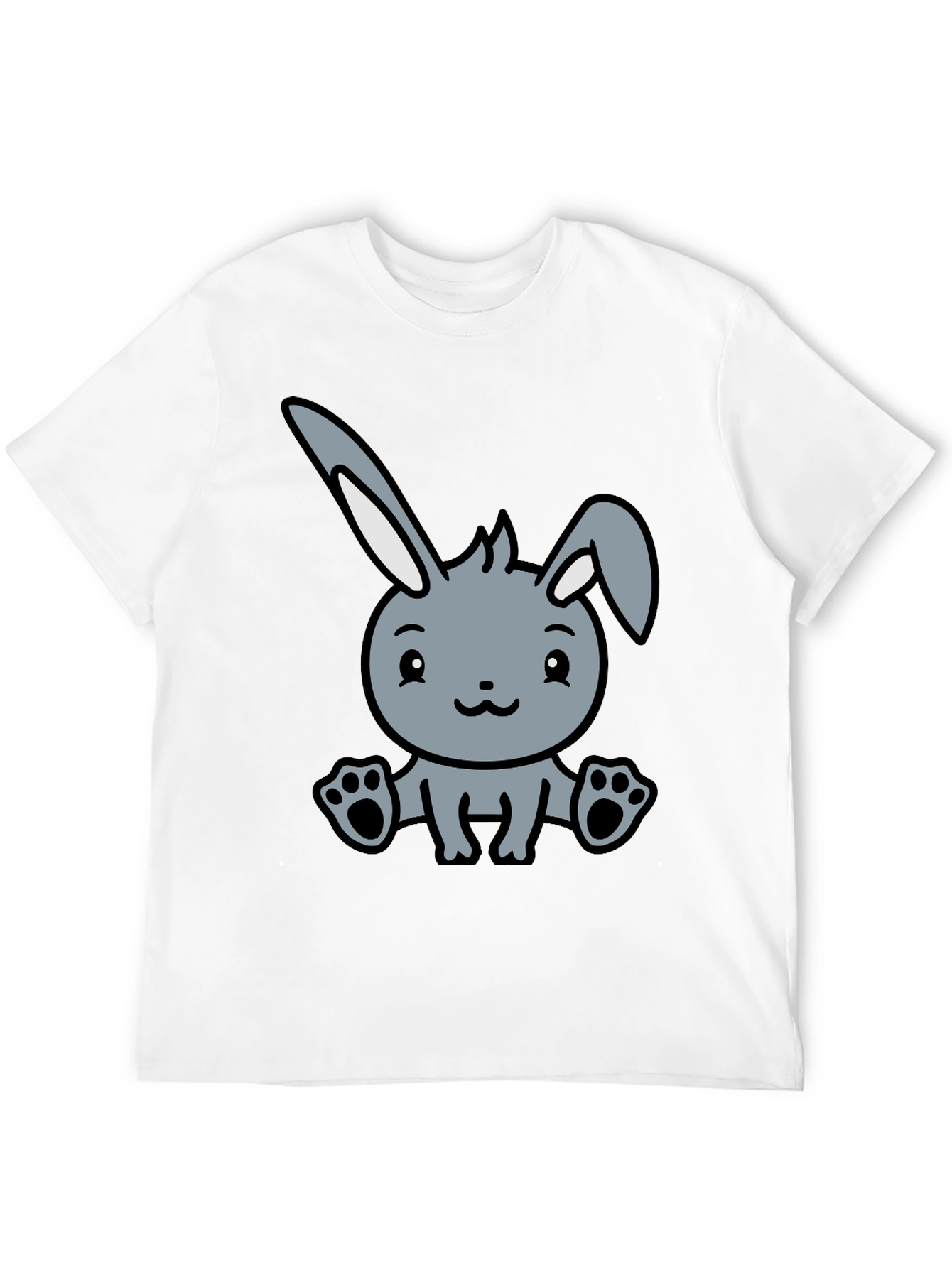 Black Cute Cartoon Bunny Graphic Black T-Shirt view 12