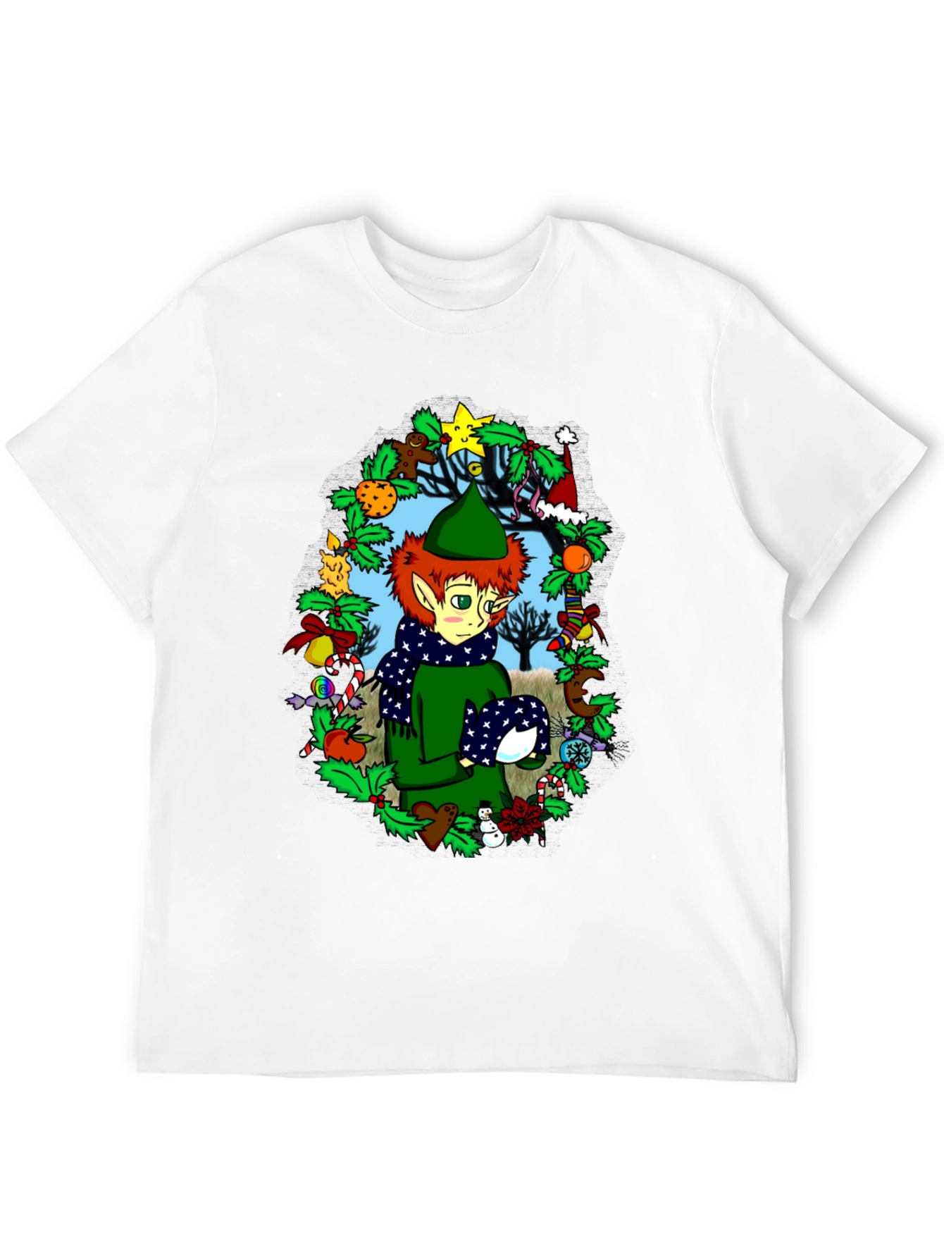 Black Festive Elf Christmas T-Shirt view 12