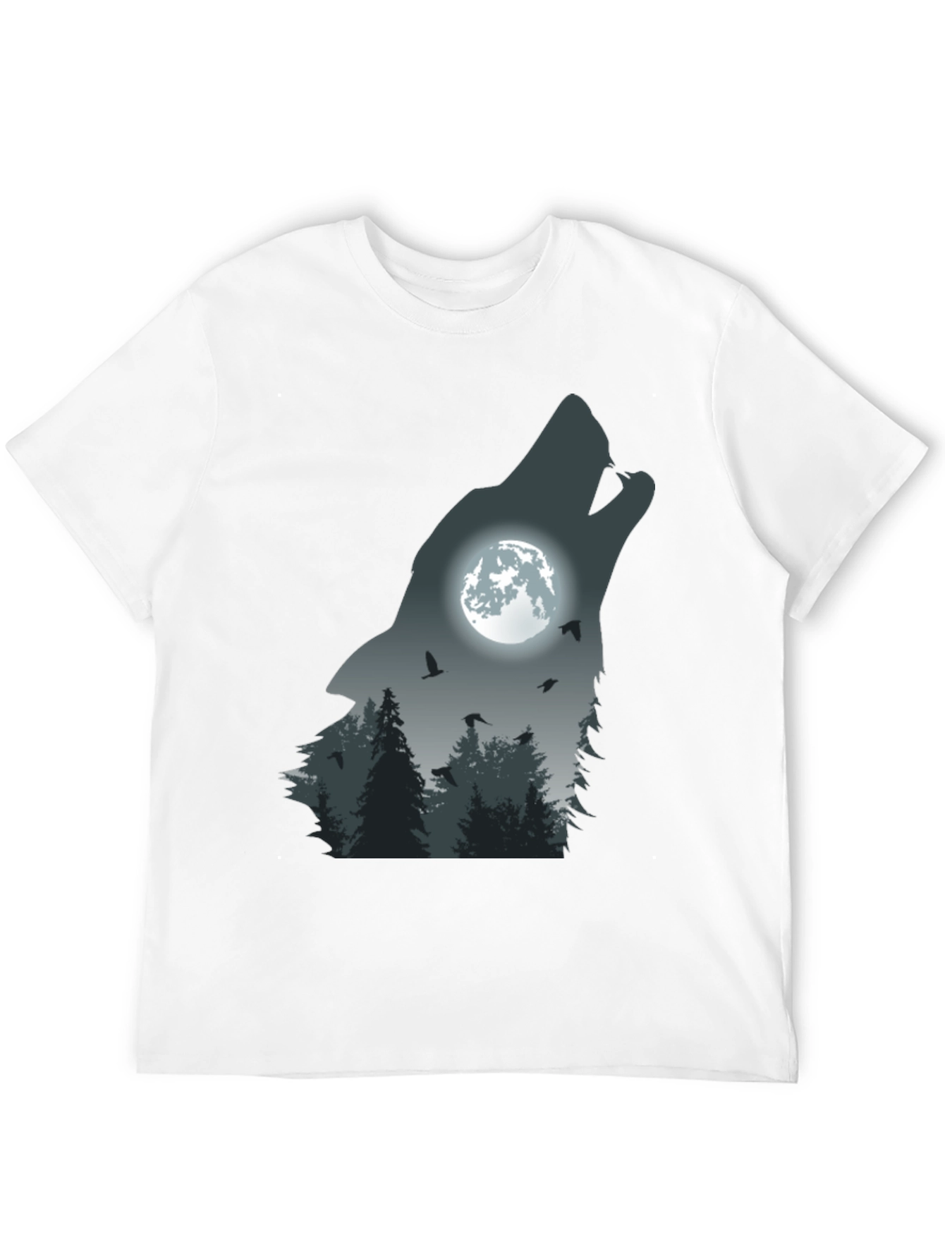 Black Wolf Moon Forest Graphic Tee - Men's Black T-Shirt view 12