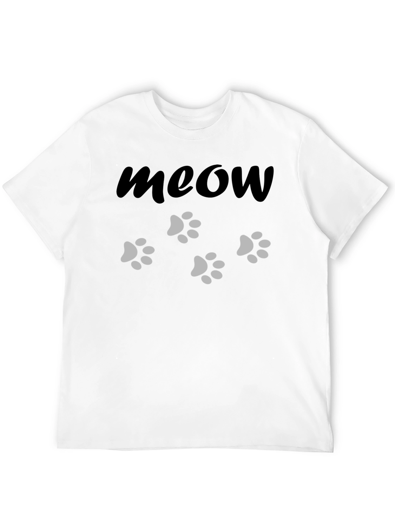 Meow Cat Paw Print Black T-Shirt - 12