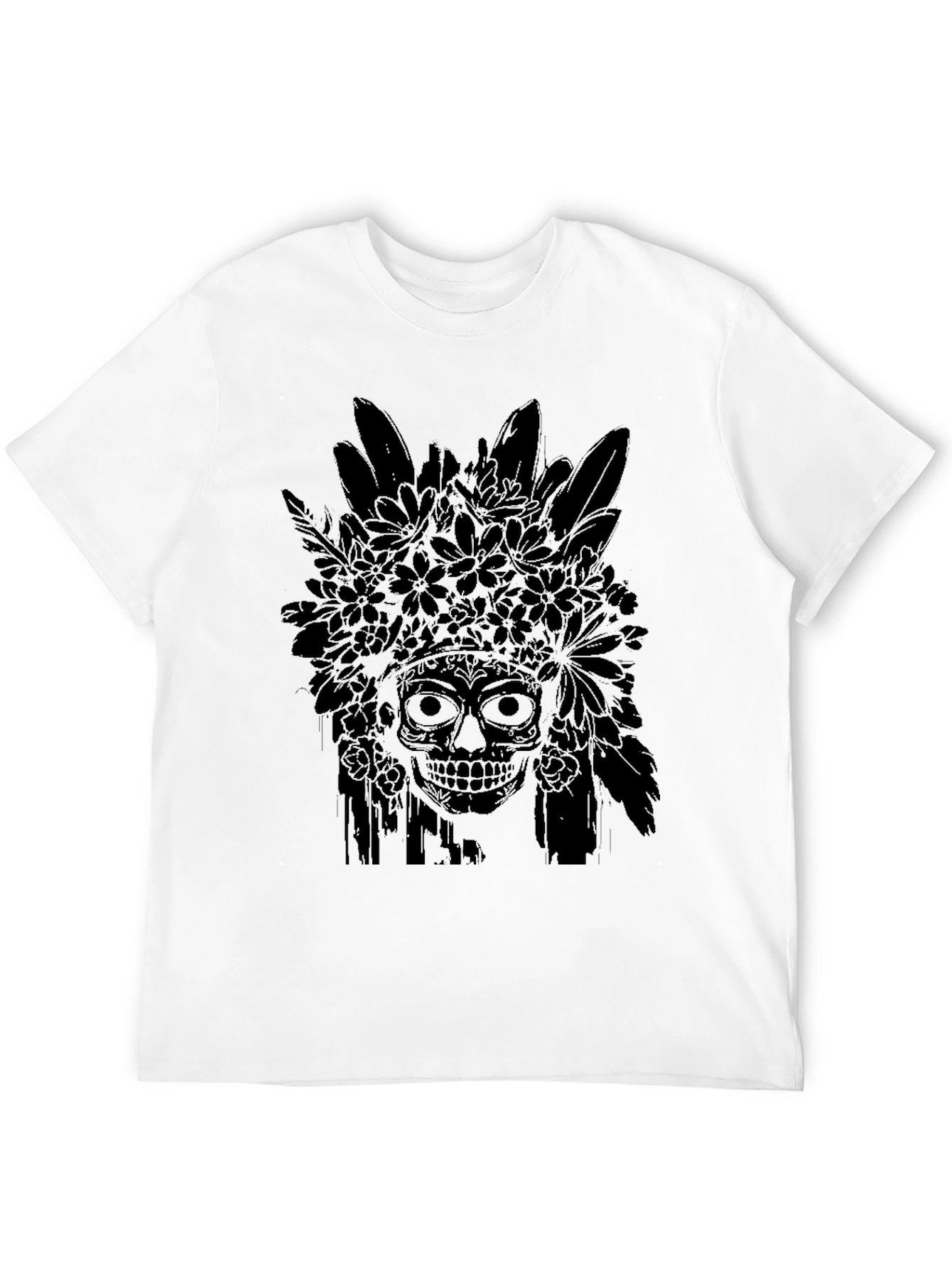 Black Floral Skull Graphic Tee - Men's Black T-Shirt view 12