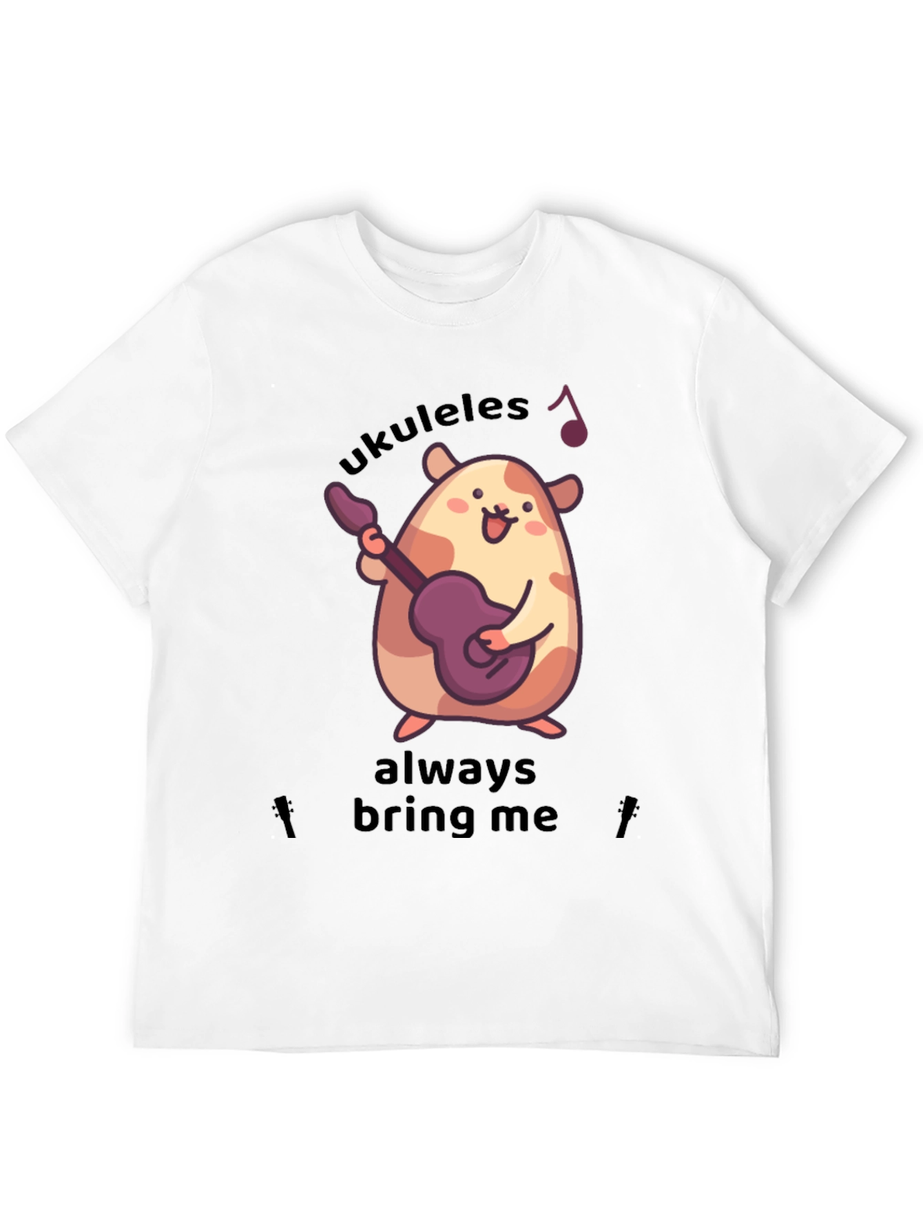 Black Cute Ukulele Hamster Graphic T-Shirt view 12