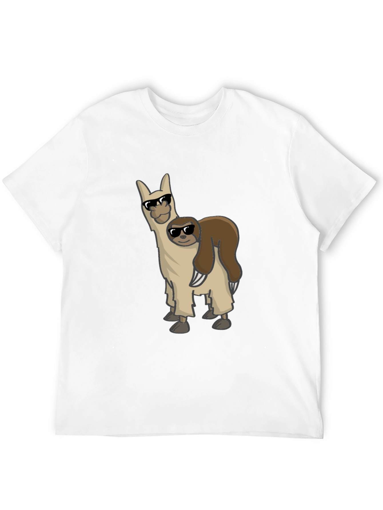 Black Cool Llama & Sloth Graphic Tee - Black Cotton Shirt view 12