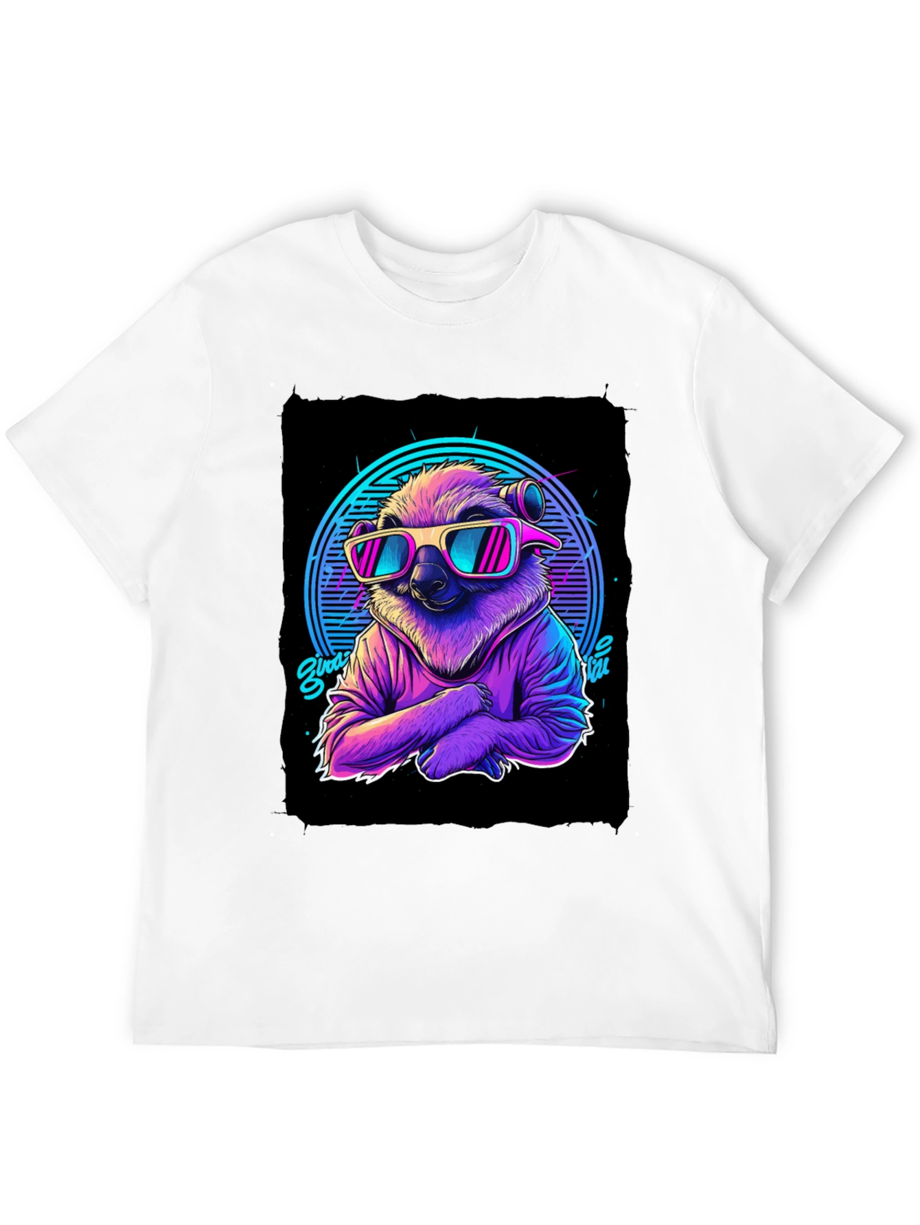 Black Retro Sloth T-Shirt - 80s Vibes view 12