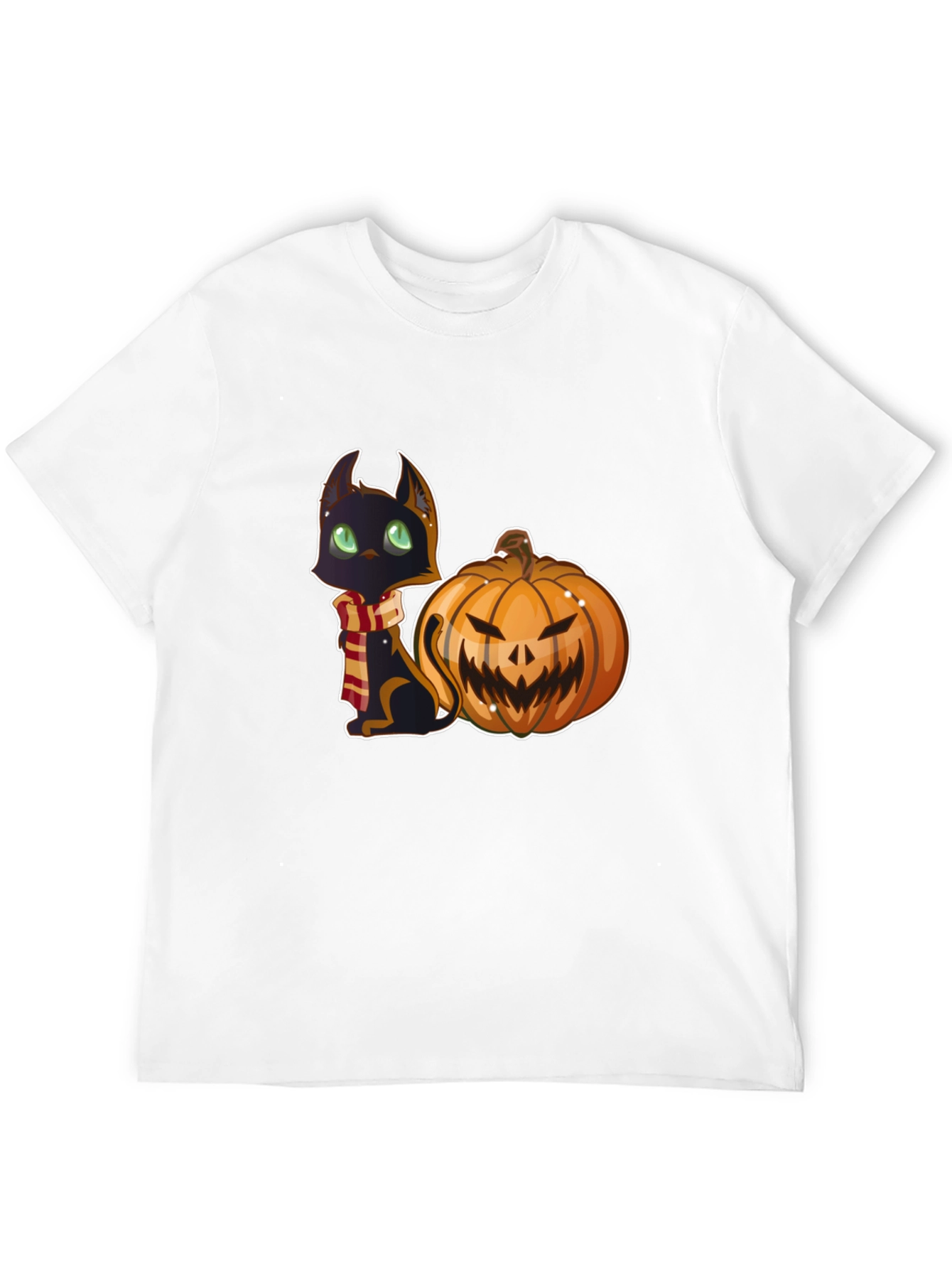 Black Halloween Cat & Pumpkin Black T-Shirt view 12
