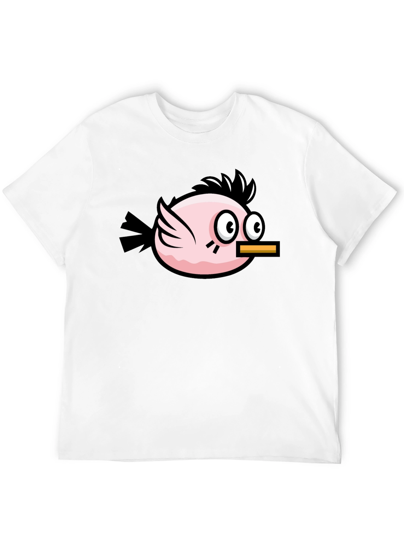 Black Funny Pink Bird Graphic Tee - Black Cotton T-Shirt view 12