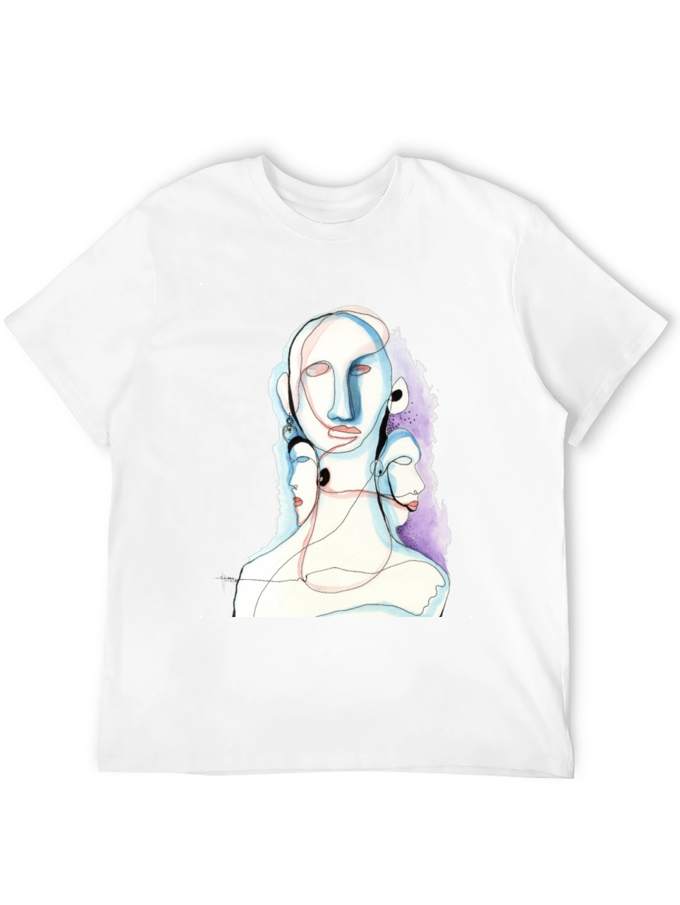 Black Abstract Faces Black Graphic Tee view 12