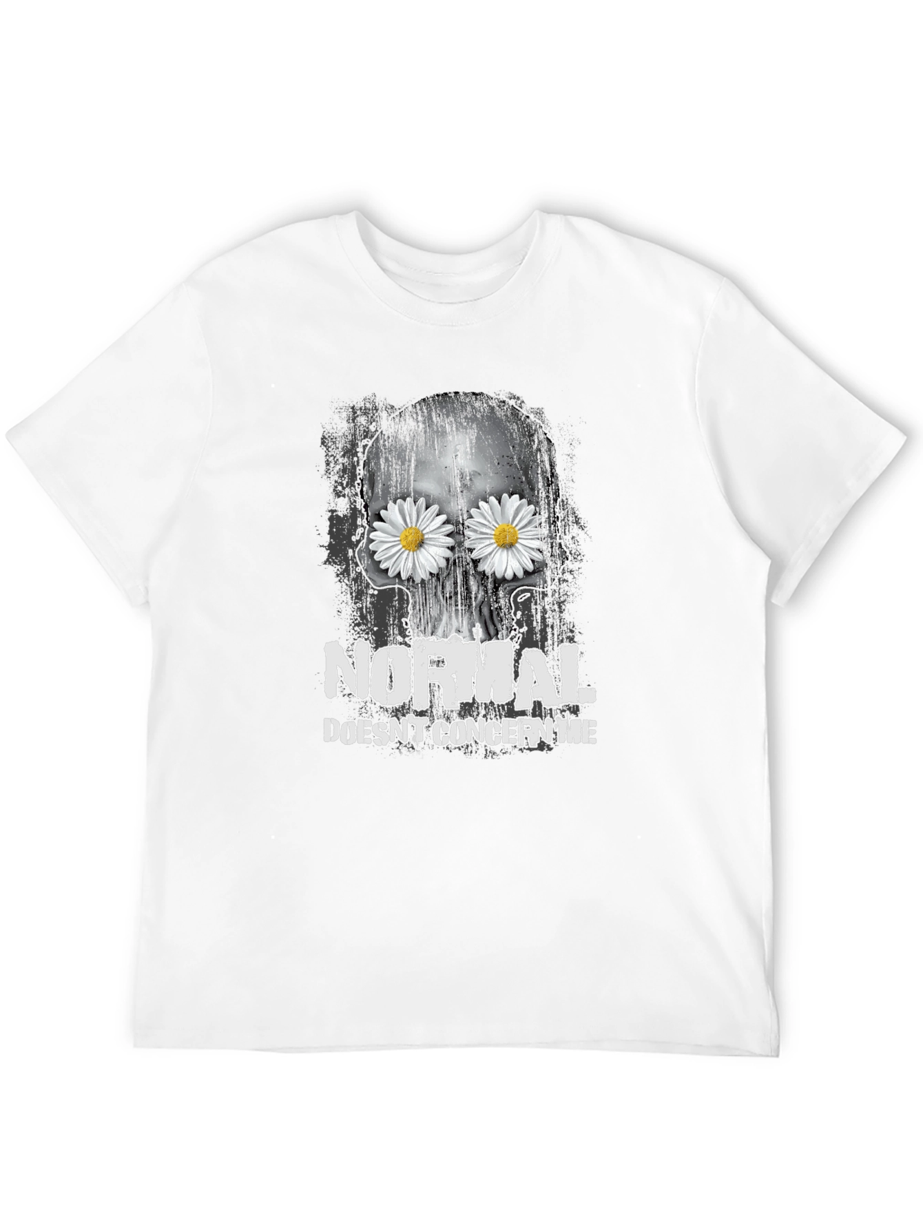 Black Skull & Daisies T-Shirt - Normal Doesn't Concern Me Graphic Tee view 12