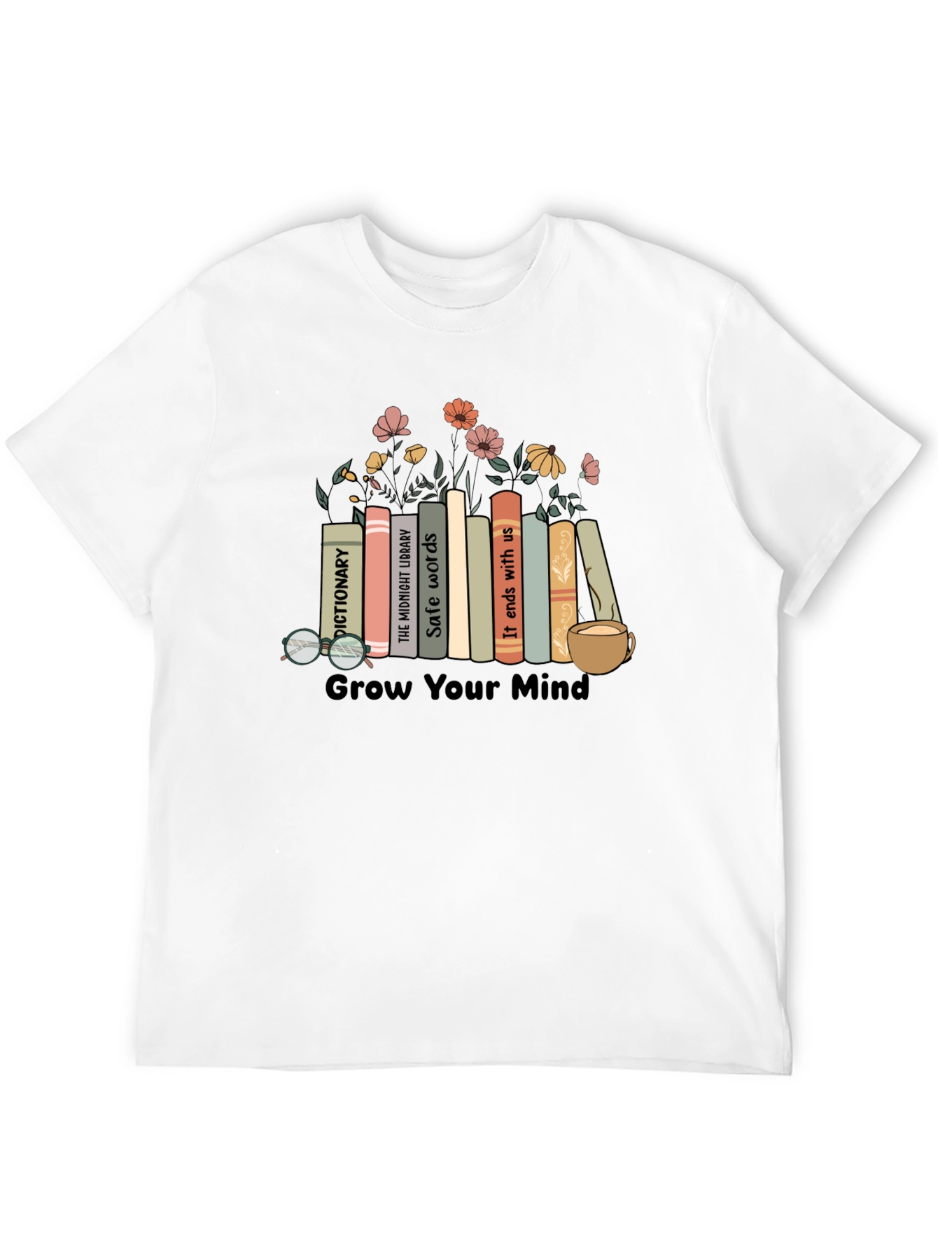 Black Grow Your Mind Bookshelf T-Shirt view 12
