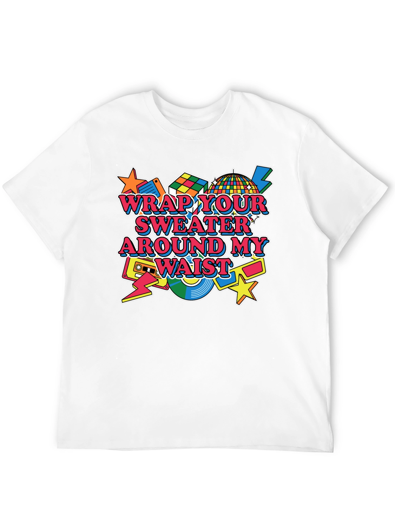 Black Wrap Your Sweater Around My Waist T-Shirt - 80s Retro Style view 12