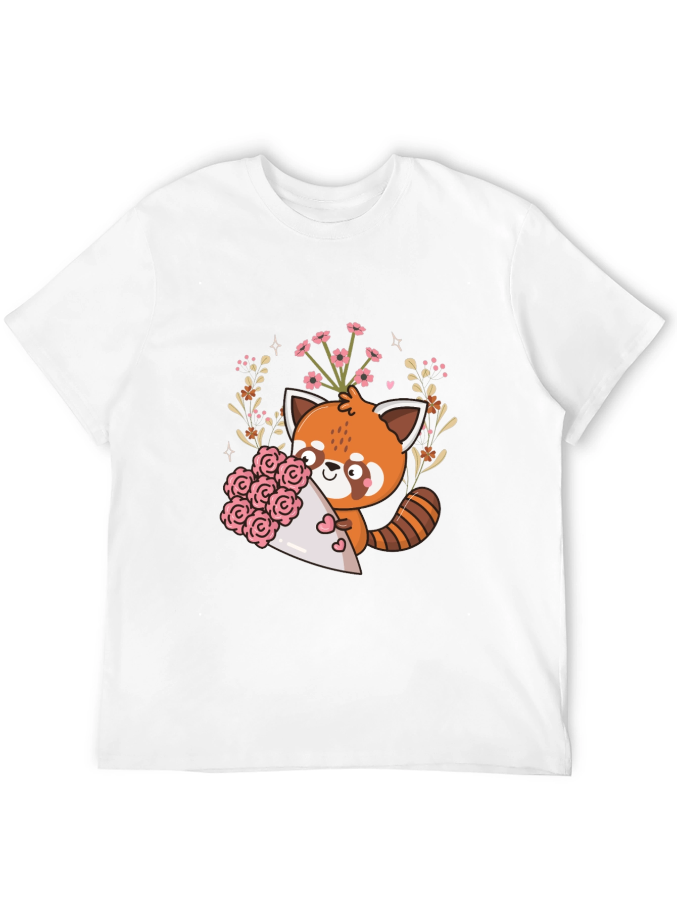 Black Cute Red Panda Floral Bouquet Graphic Tee view 12