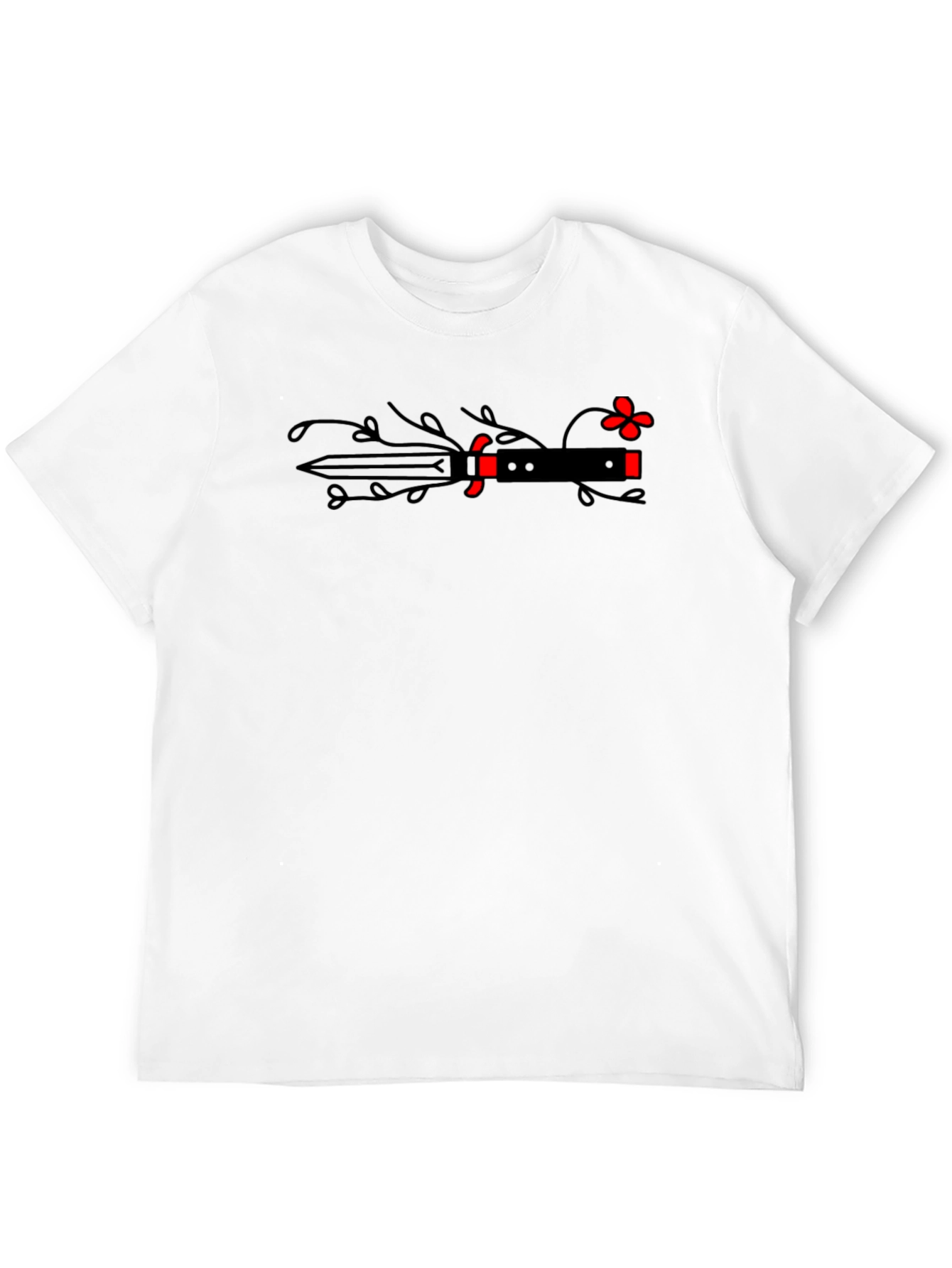 Black Black Tee with Sword and Floral Design view 12