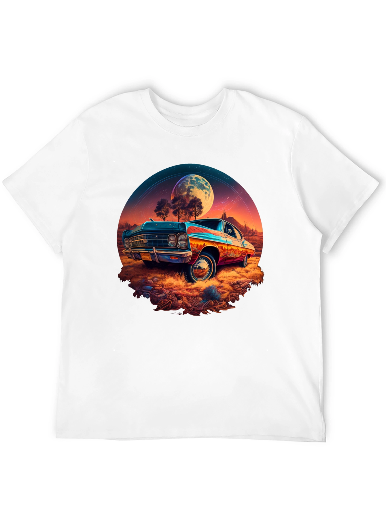 Black Vintage Car Moonscape Graphic Tee view 12