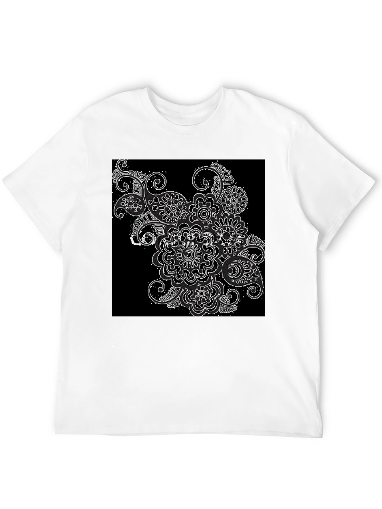 Black Black T-Shirt with Floral Paisley Design view 12