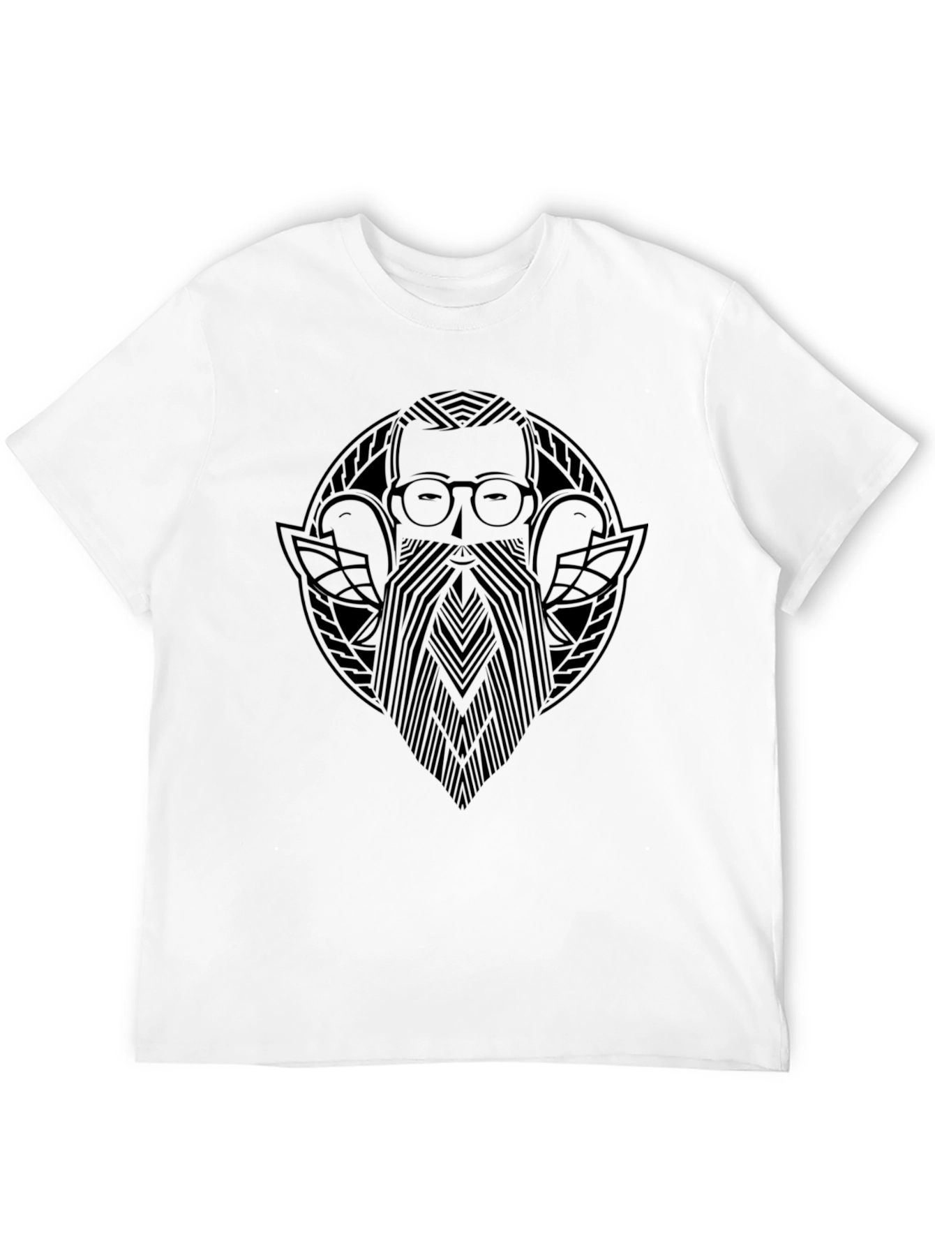 Black Men's Black Graphic T-Shirt - Bearded Man Design view 12