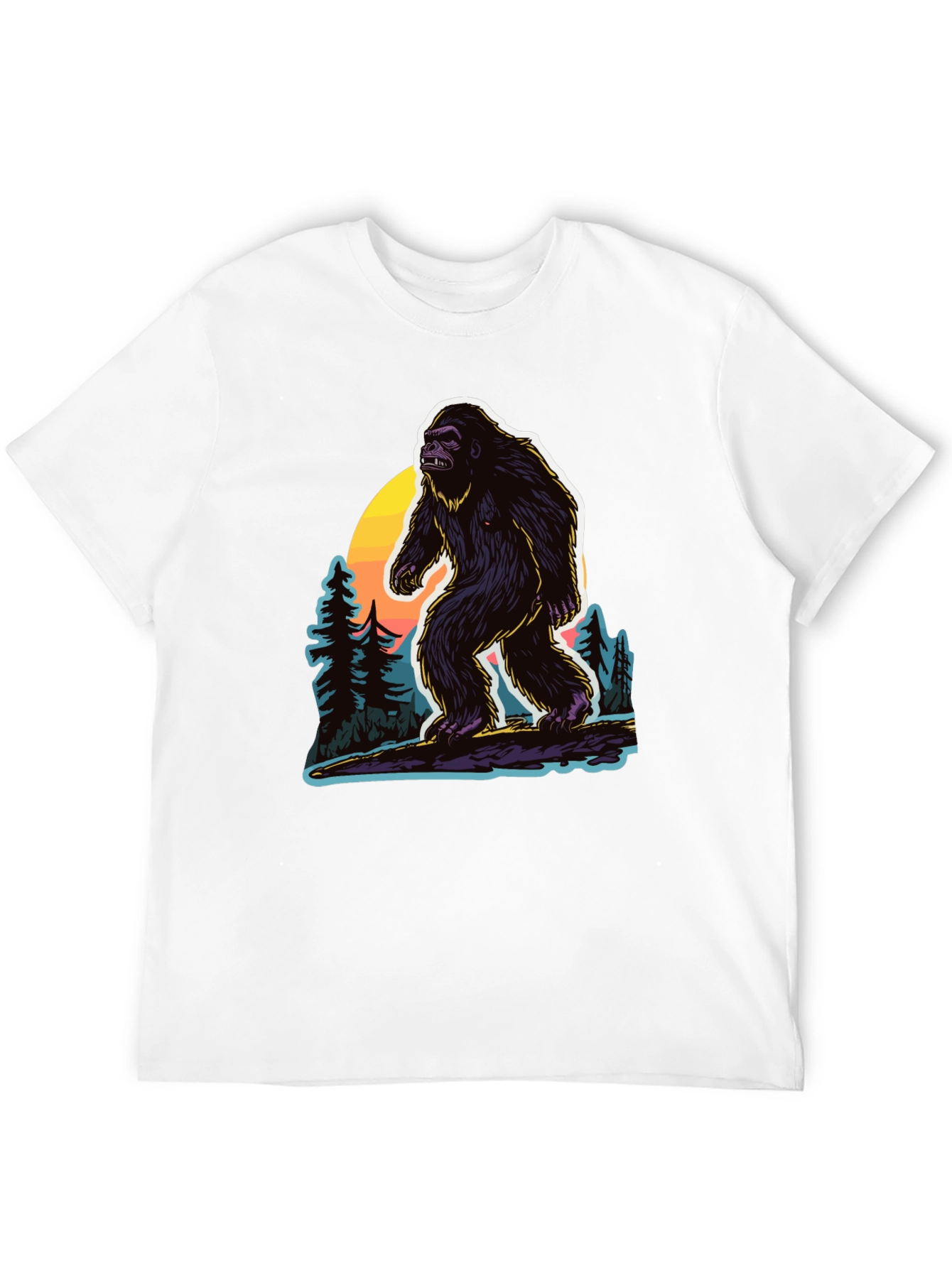 Black Bigfoot Sunset Tee - Cryptid Adventure Shirt view 12