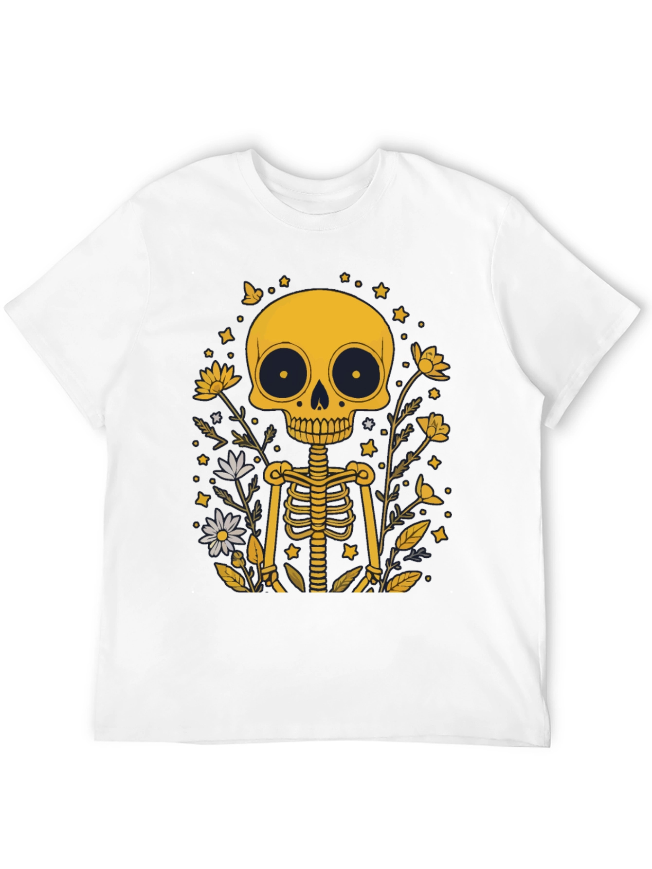 Black Skeleton Floral Graphic Tee - Black Unisex T-Shirt view 12