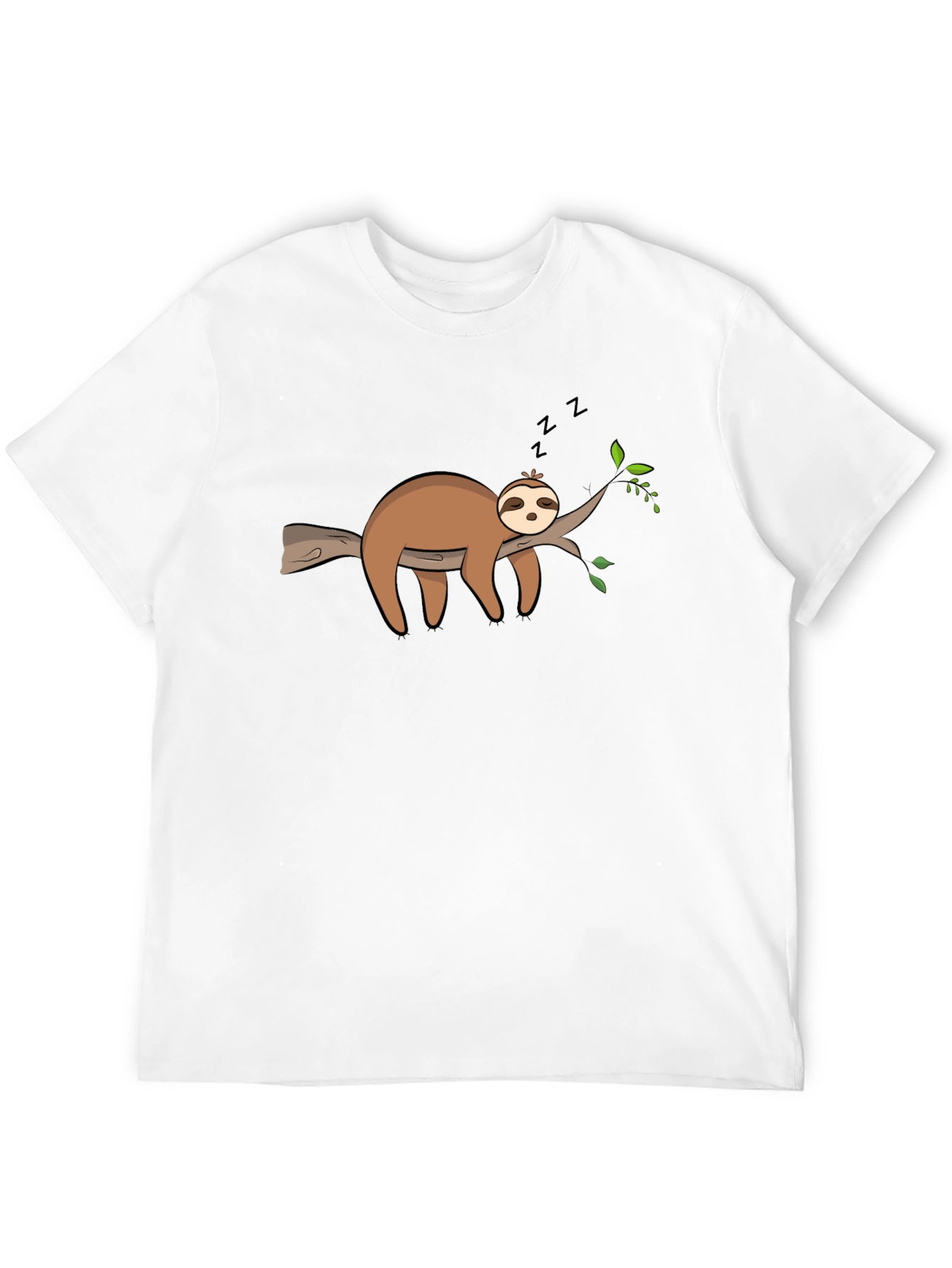 Black Cute Sleeping Sloth On Branch Graphic T-Shirt view 12
