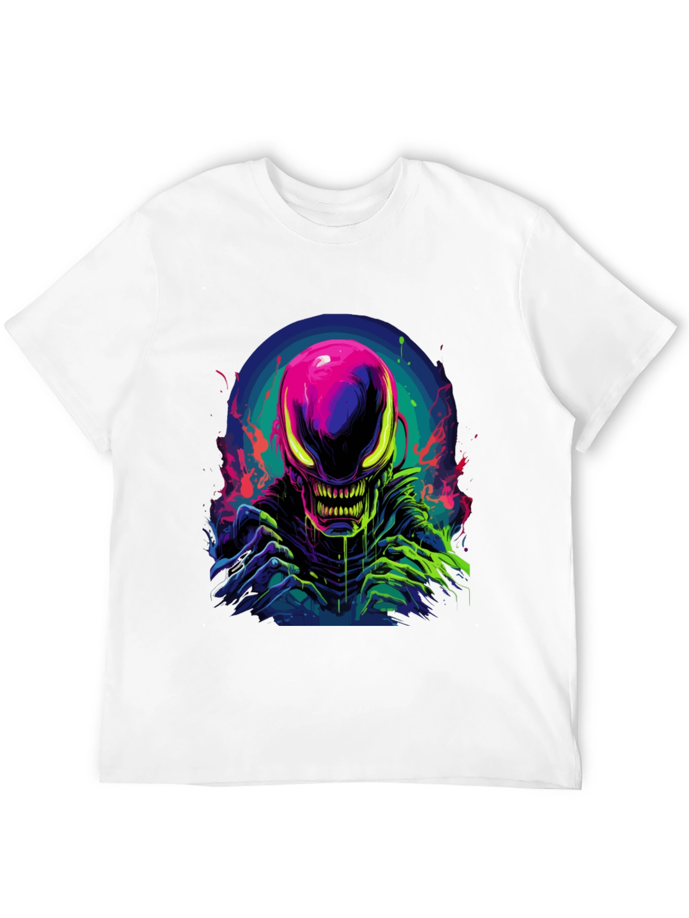 Black Neon Alien Graphic Black T-Shirt view 12