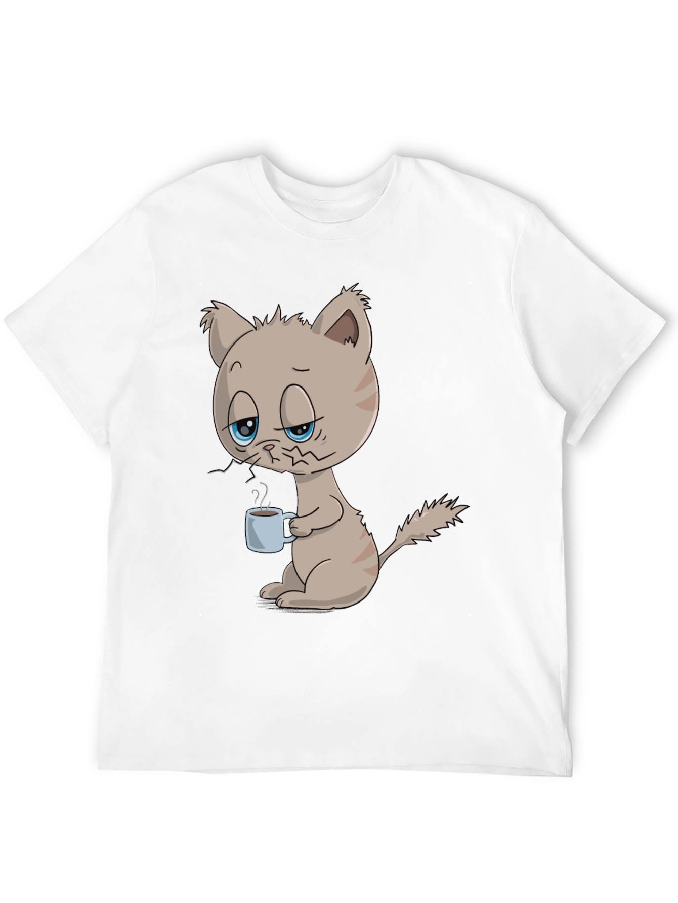 Black Funny Cat with Coffee Graphic T-Shirt - Unisex view 12