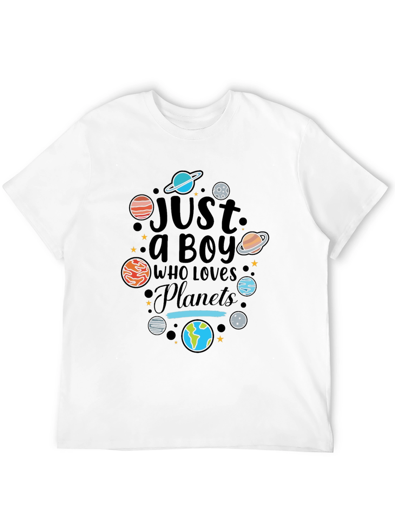 Black Just a Boy Who Loves Planets Graphic T-Shirt view 12
