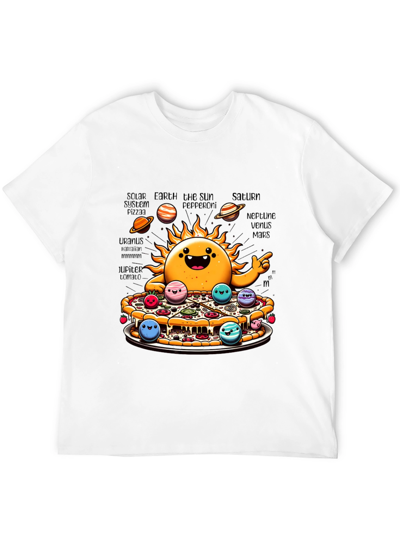 Black Solar System Pizza Funny Graphic Tee view 12