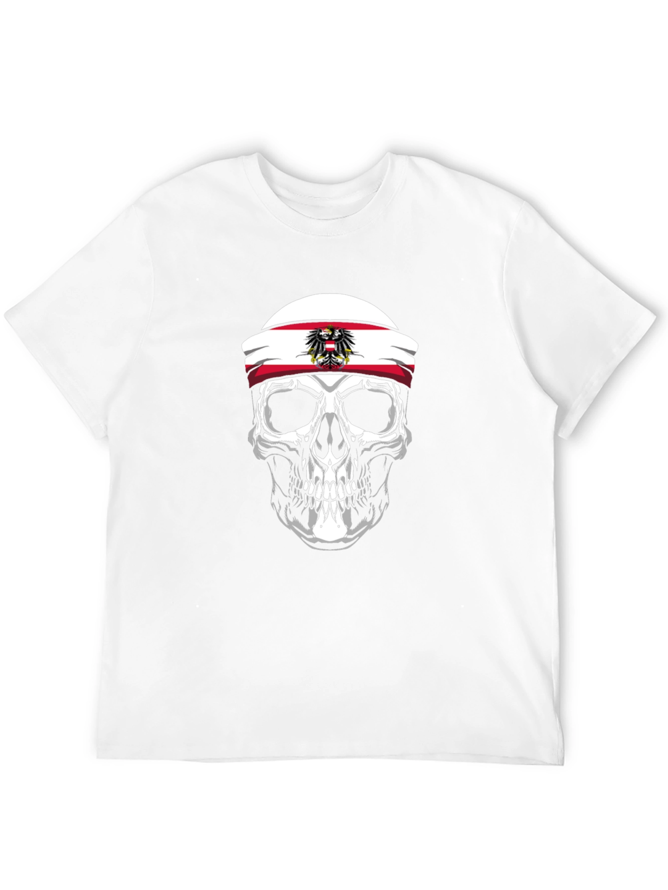 Skull with Austrian Flag Headband Black T-Shirt - 12