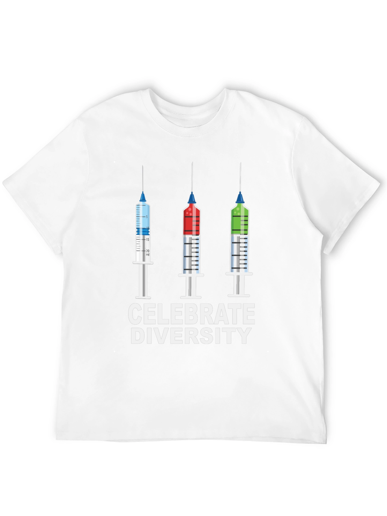 Black Celebrate Diversity T-Shirt - Colorful Syringe Design view 12