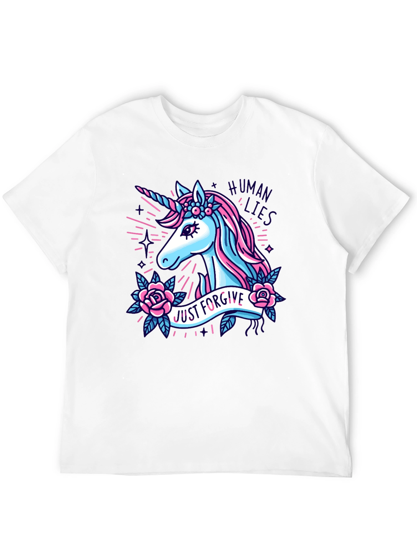 Black Unicorn Graphic T-Shirt - "Just Forgive Human Lies" view 12