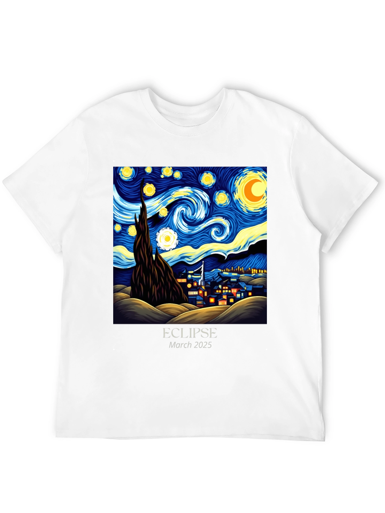 Black Starry Night Eclipse 2025 Graphic Tee view 12