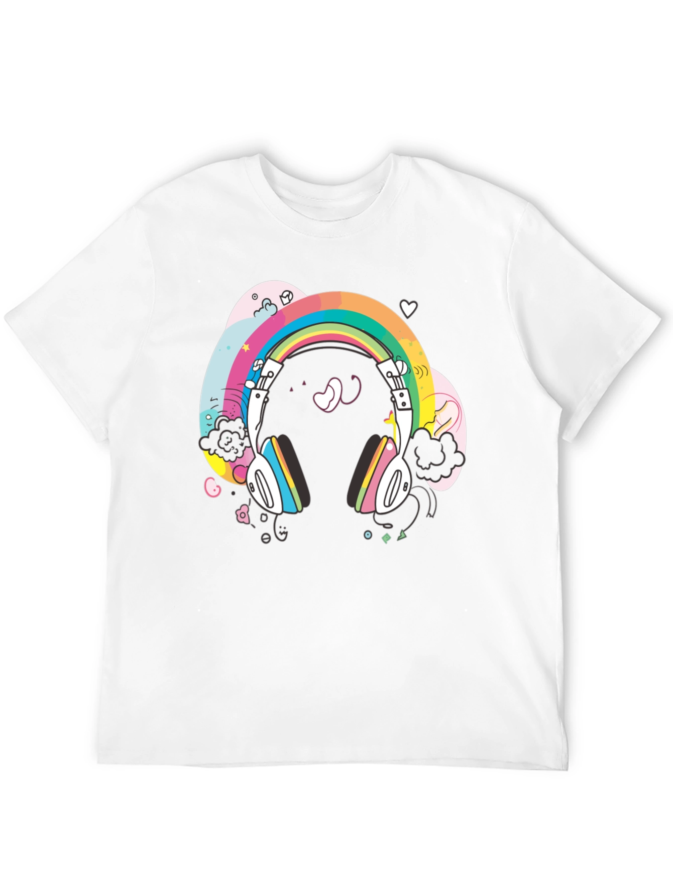 Black Rainbow Headphones Graphic Tee - Black Cotton T-Shirt view 12
