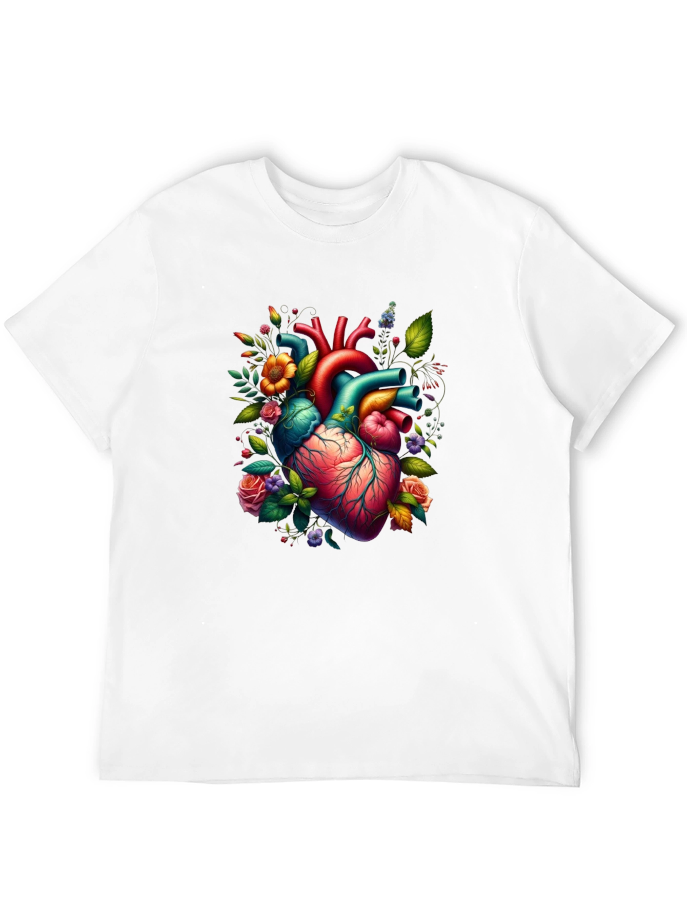 Black Anatomical Heart Floral Graphic T-Shirt view 12