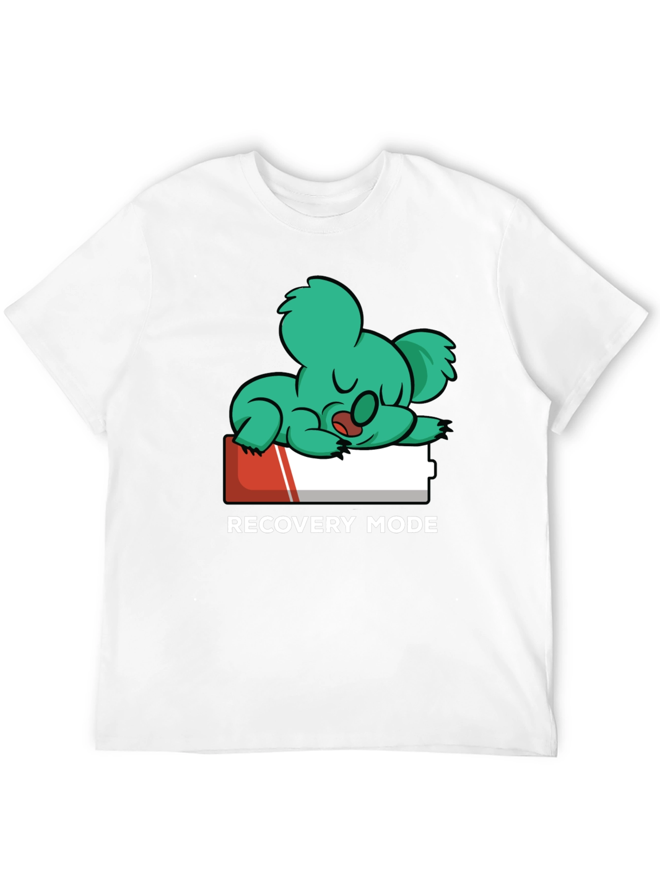Black Recovery Mode T-Shirt: Sleepy Koala on Low Battery view 12