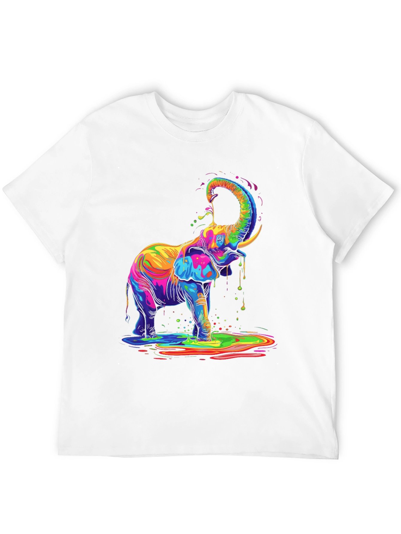 Black Colorful Elephant Graphic Tee - Black Cotton T-Shirt view 12
