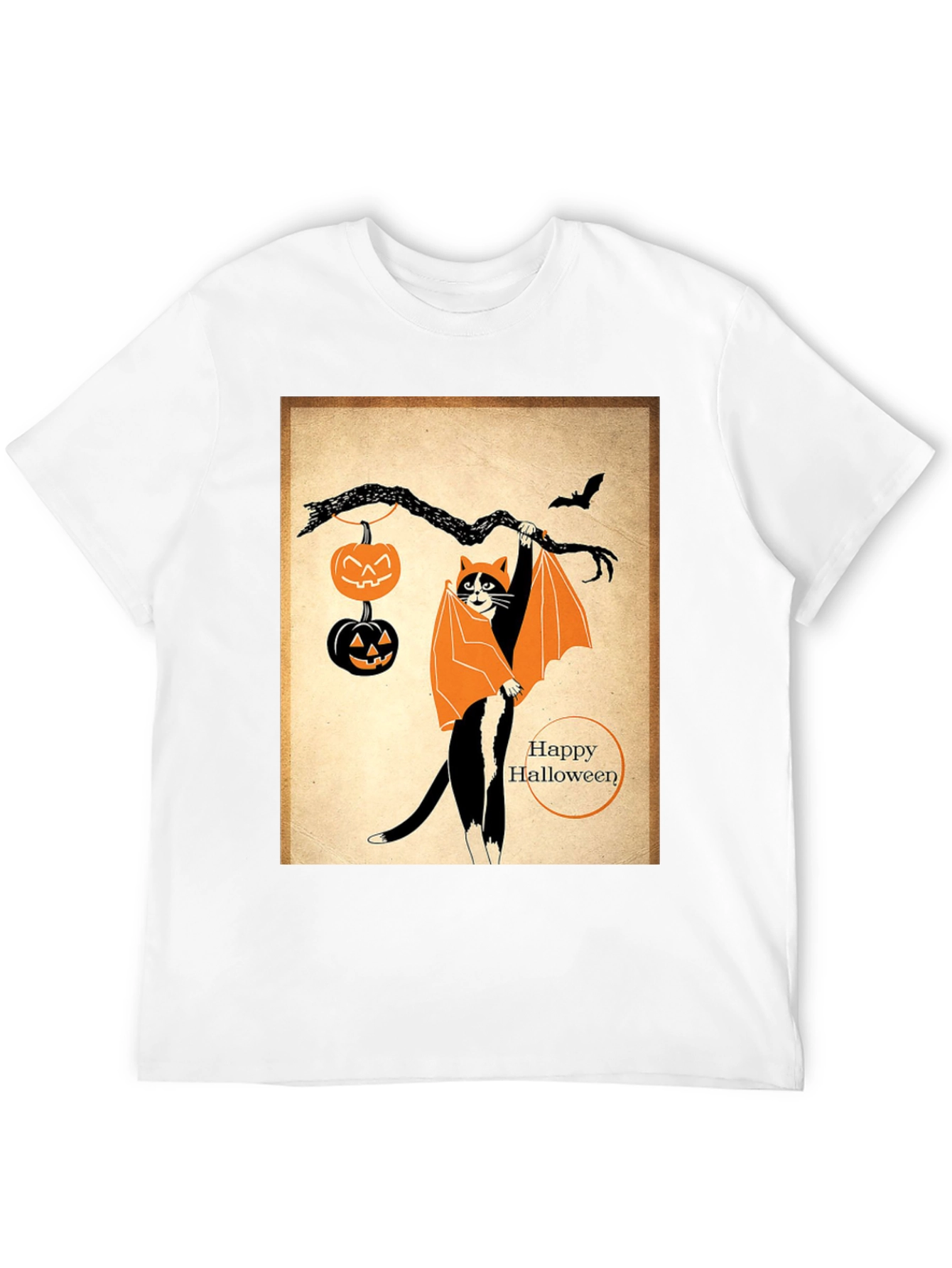 Black Halloween Cat T-Shirt Bat Costume Pumpkins view 12