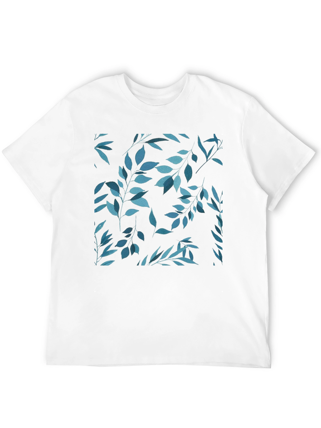 Black Blue Leaf Print Black T-Shirt view 12