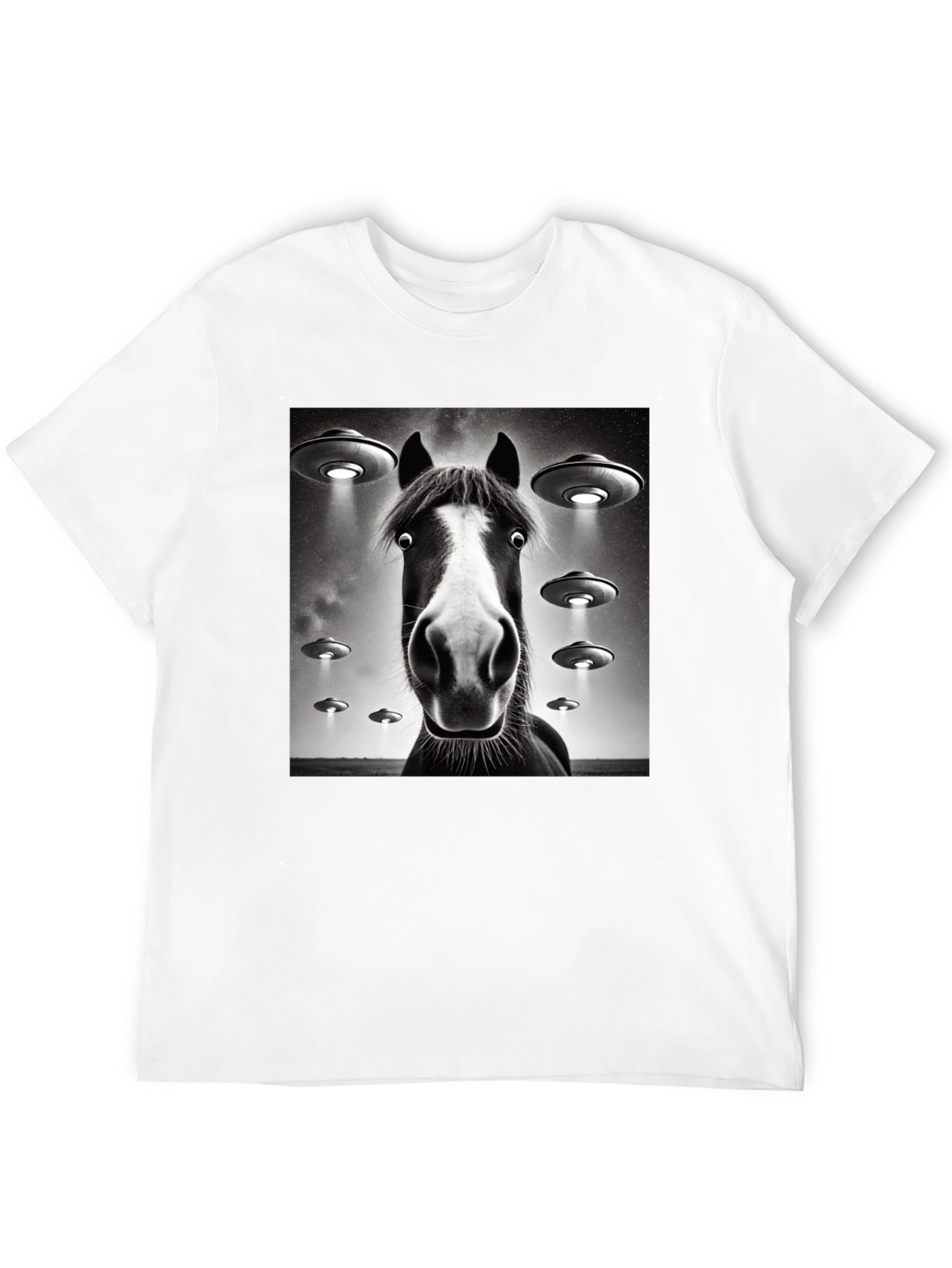 Black Horse UFO T-Shirt - Funny Graphic Tee view 12