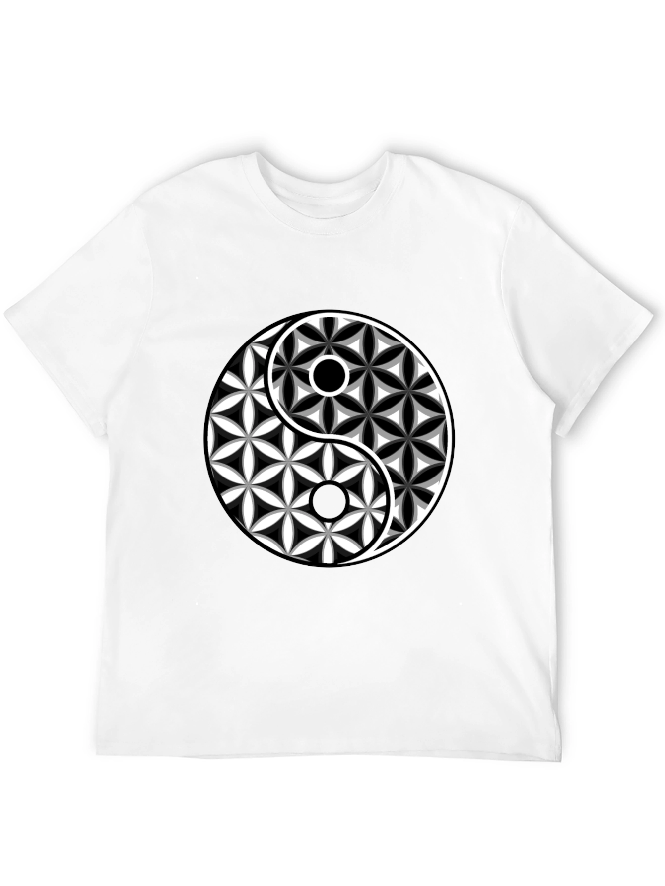 Black Yin Yang Flower of Life Graphic Tee - Black Cotton Blend view 12