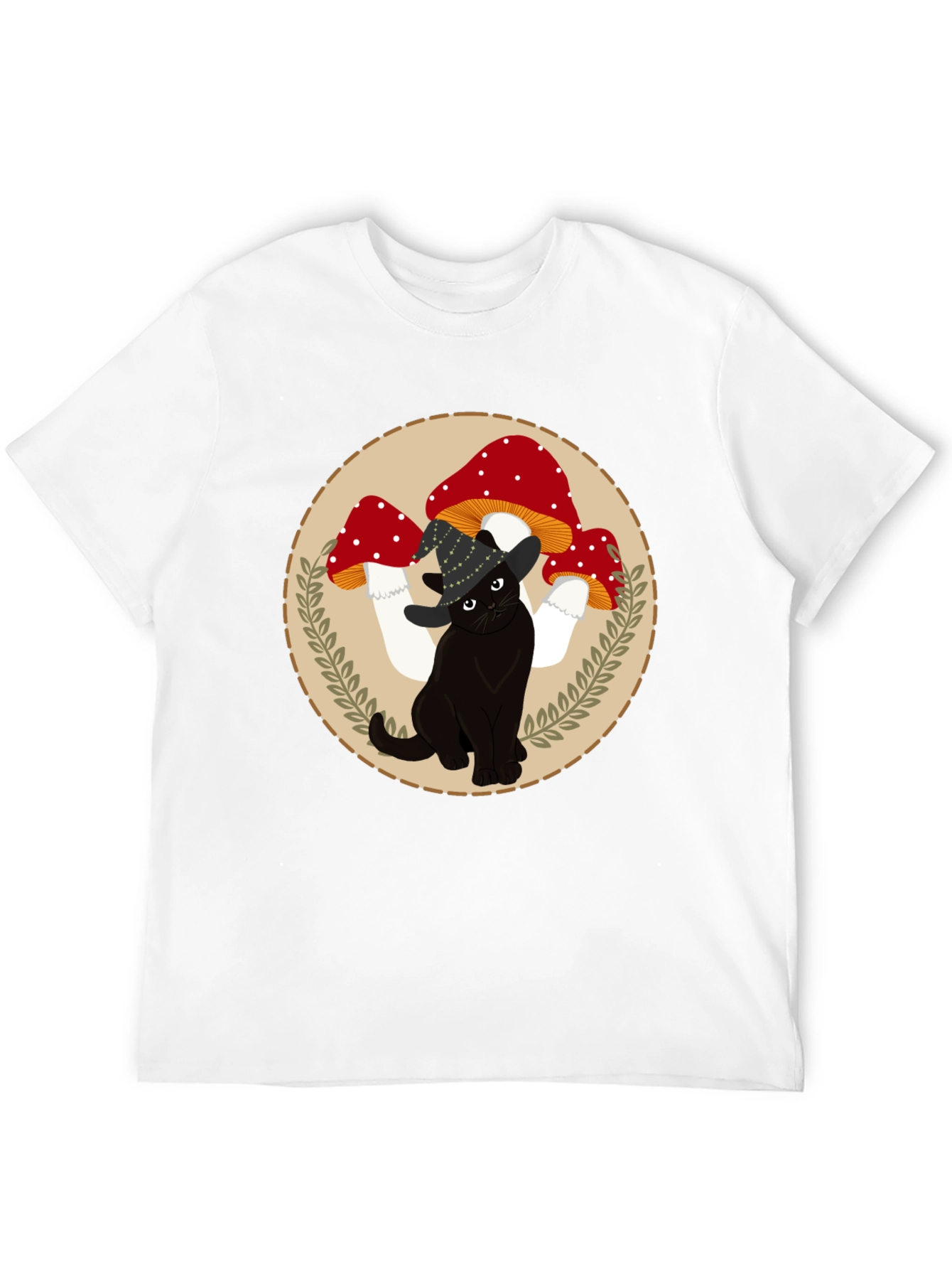 Black Black Cat & Mushroom T-Shirt - Whimsical Graphic Tee view 12