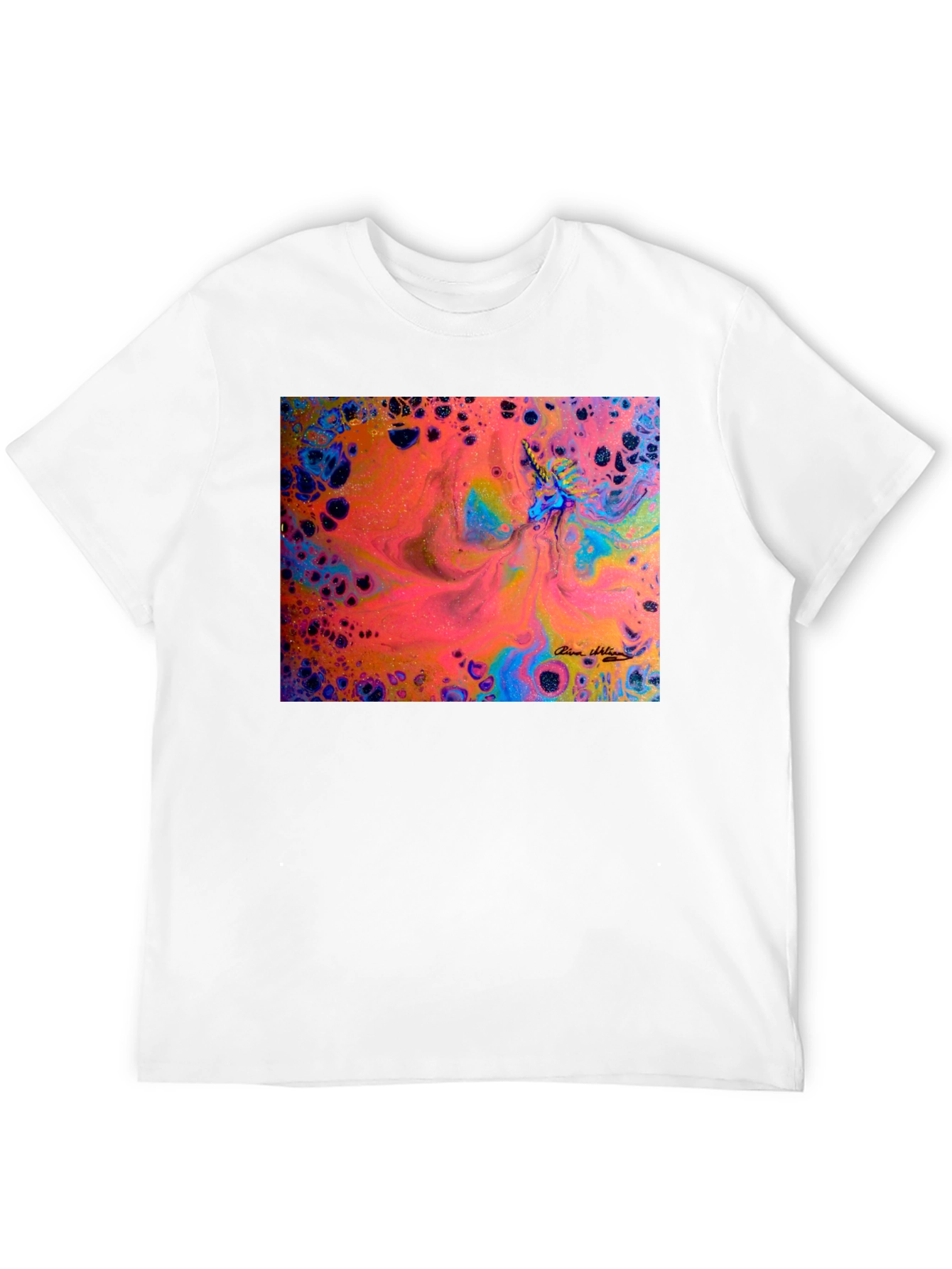 Black Abstract Fluid Art T-Shirt - Vivid Colors view 12