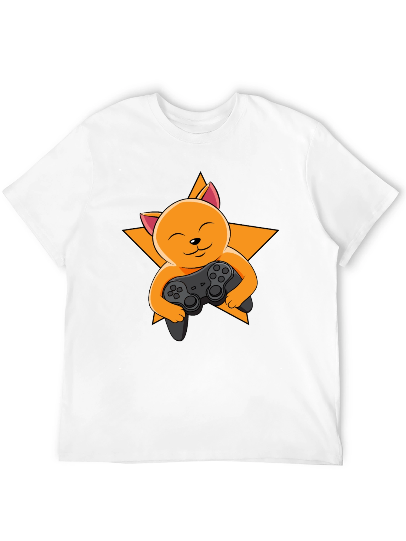 Black Gamer Cat T-Shirt - Black Cotton Tee view 12