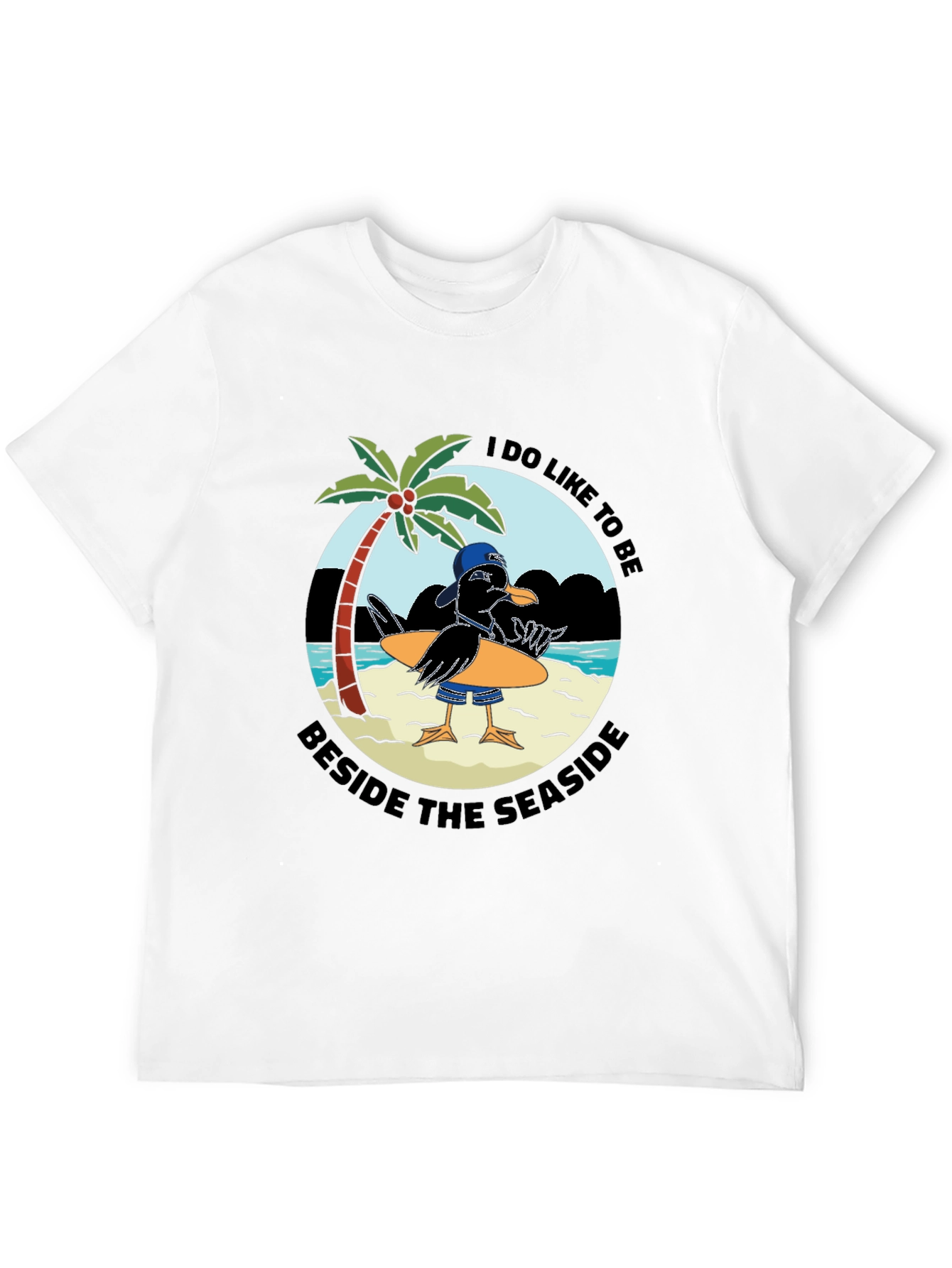 Black Seaside Seagull Graphic Tee - Black Cotton T-Shirt view 12