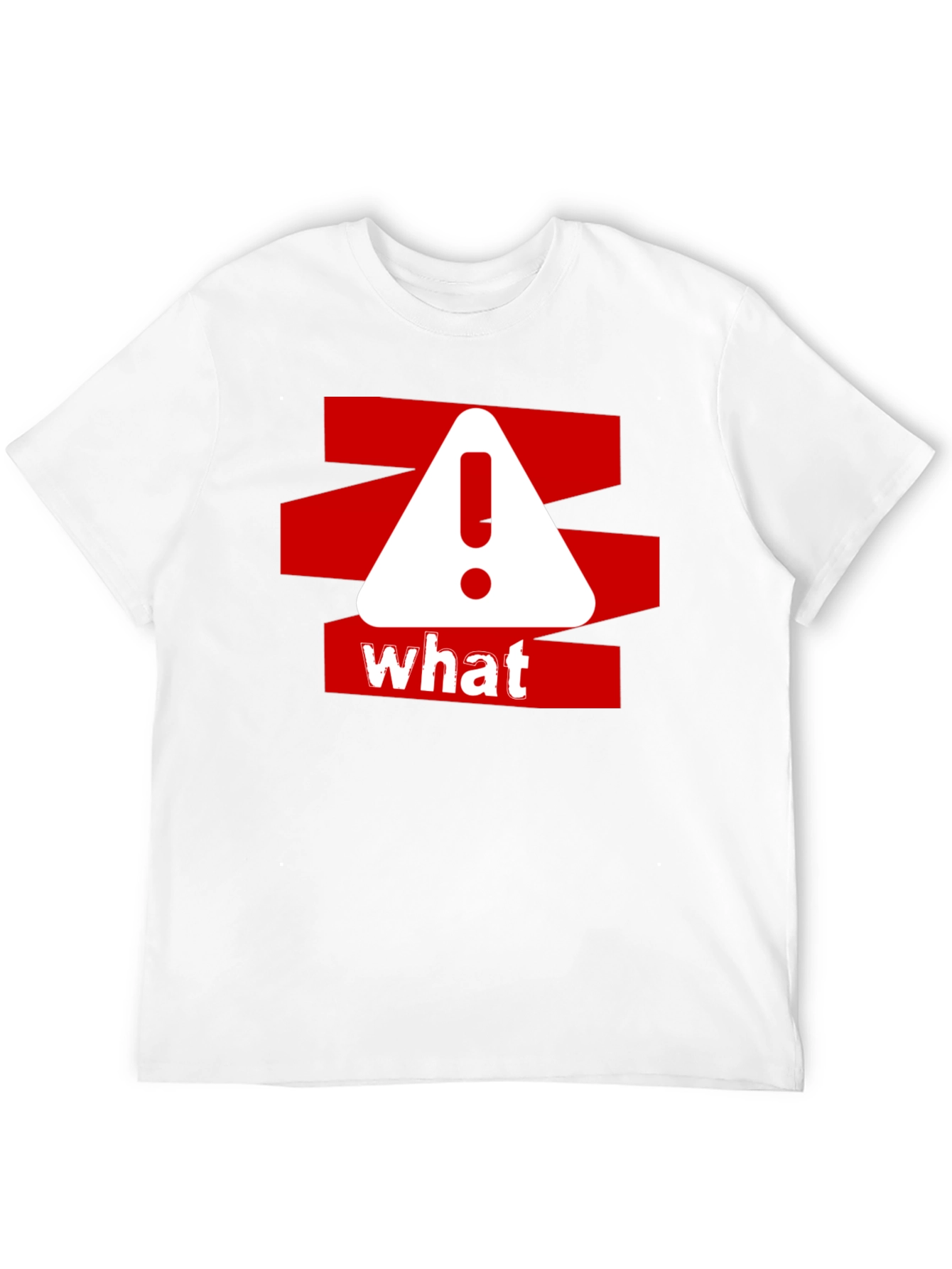 Black What? Graphic Tee - Red and White Warning Design on Black Cotton Shirt view 12