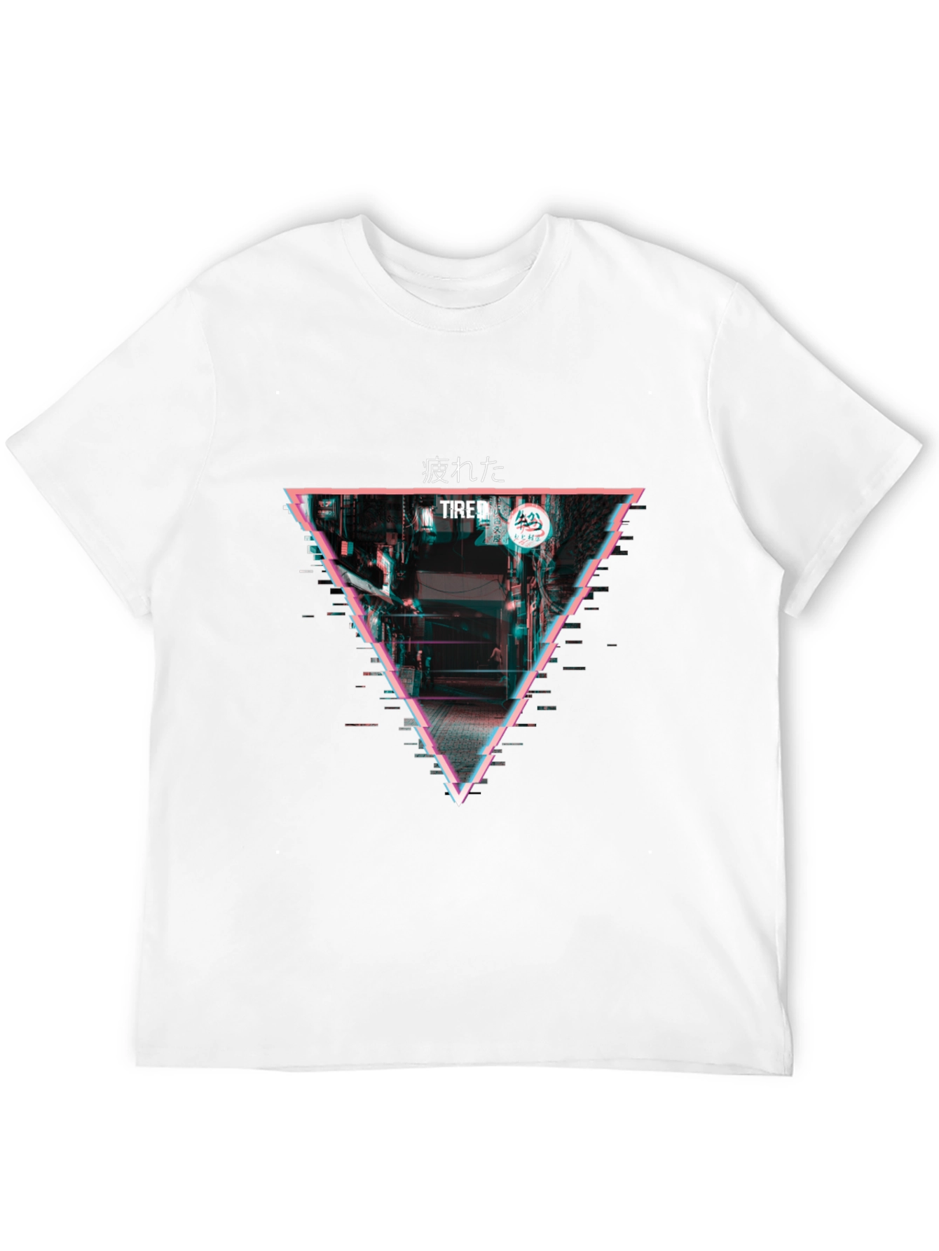 Black Tired Japanese Glitch Triangle T-Shirt view 12